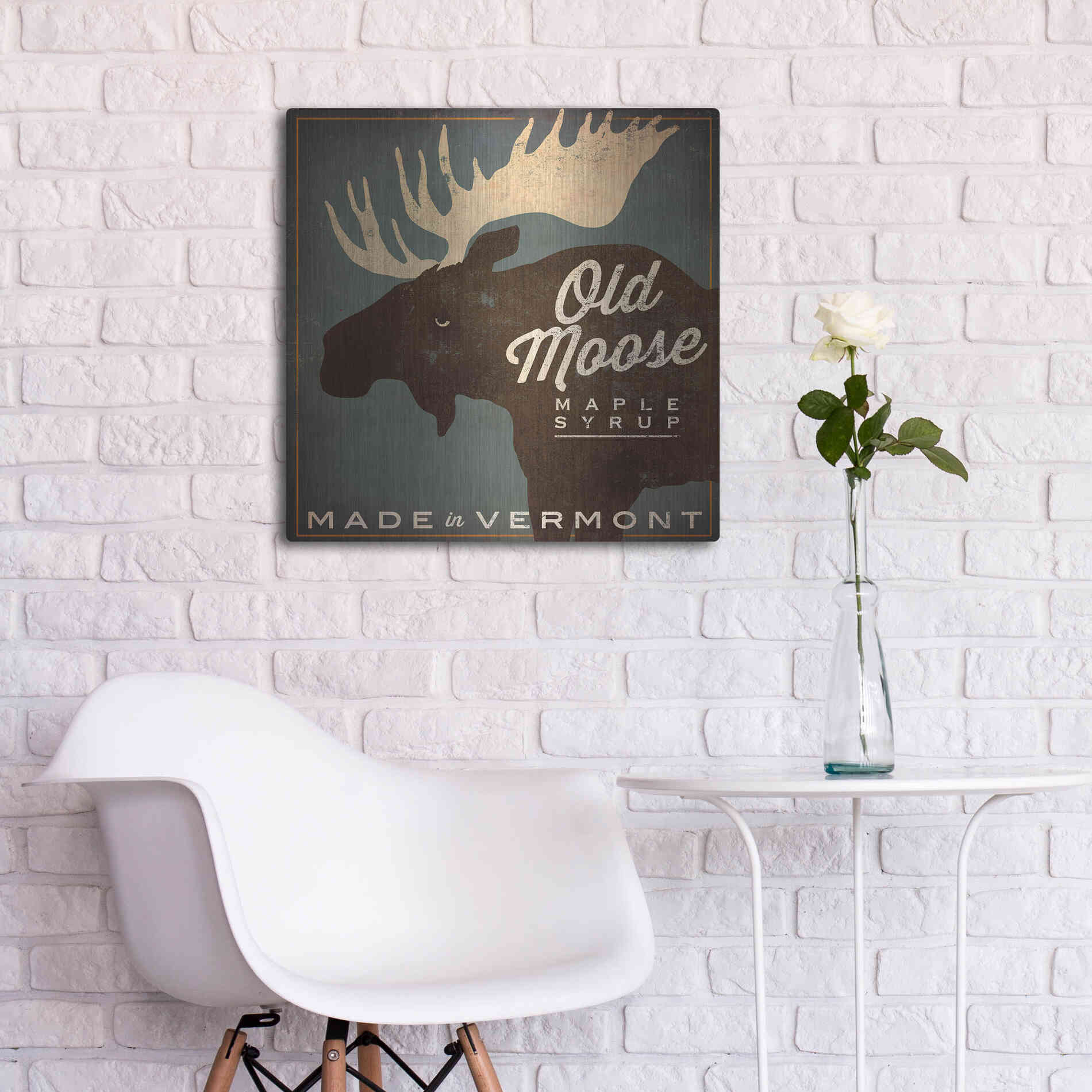 Luxe Metal Art 'Old Moose Maple Syrup Made in Vermont' by Ryan Fowler, Metal Wall Art,24x24
