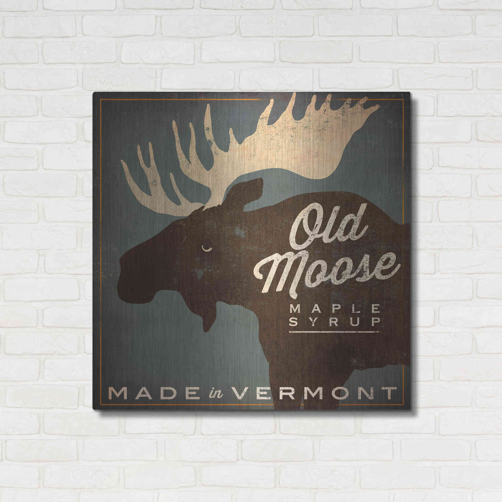 Luxe Metal Art 'Old Moose Maple Syrup Made in Vermont' by Ryan Fowler, Metal Wall Art,36x36