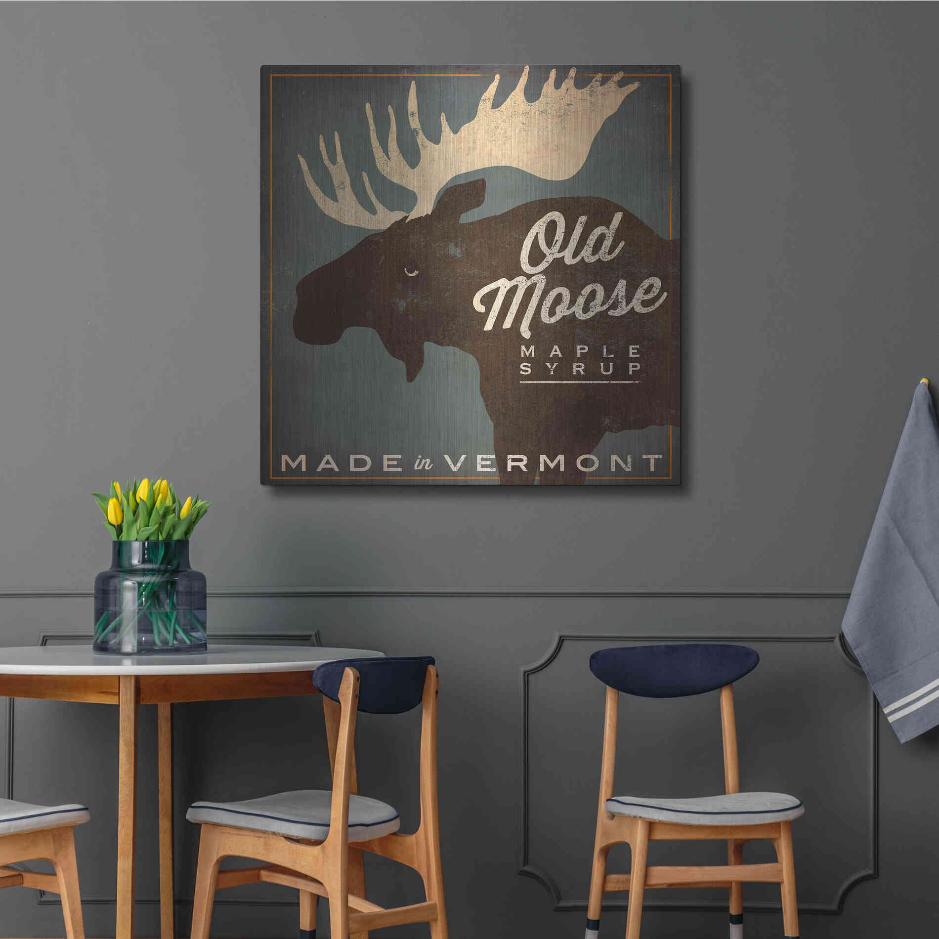 Luxe Metal Art 'Old Moose Maple Syrup Made in Vermont' by Ryan Fowler, Metal Wall Art,36x36