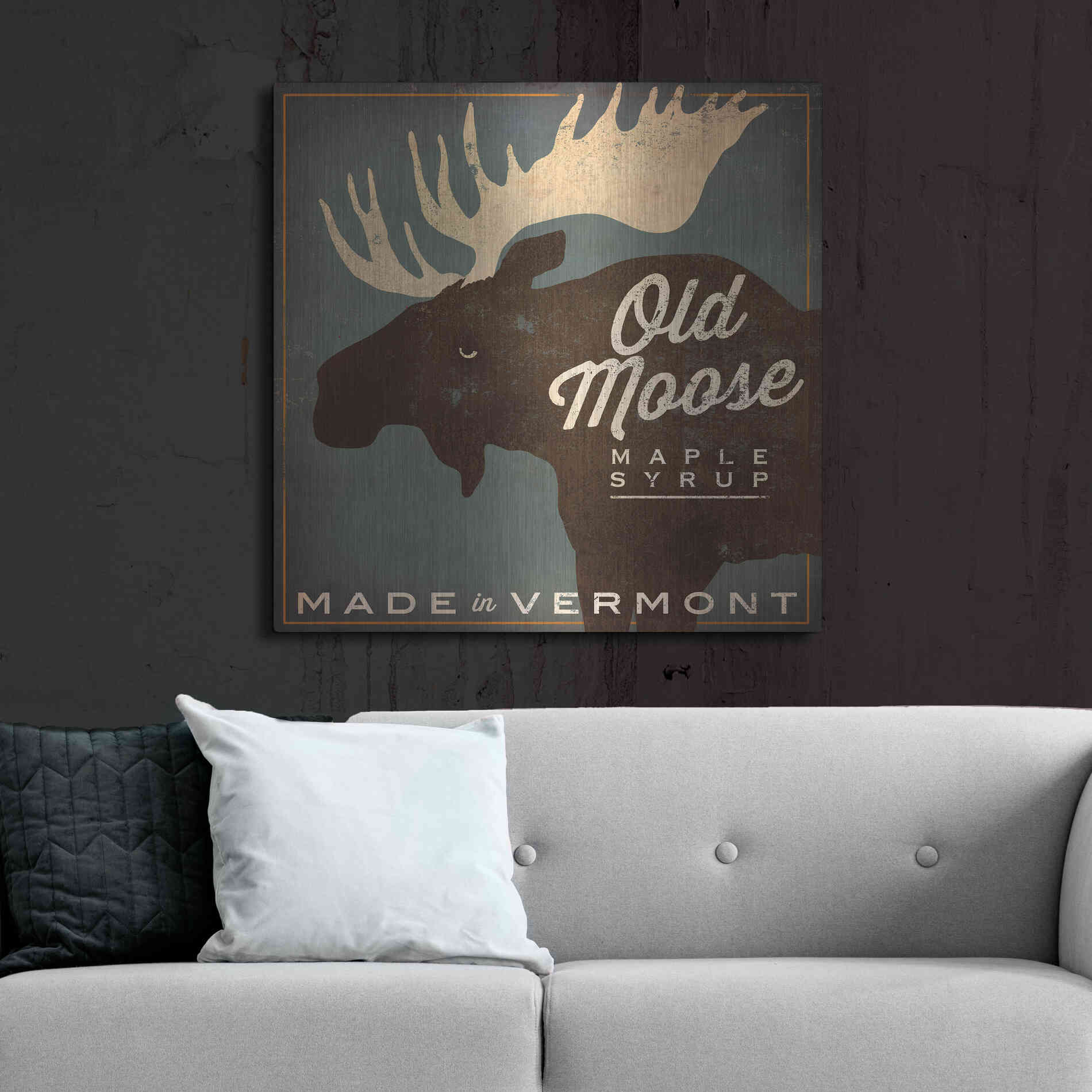 Luxe Metal Art 'Old Moose Maple Syrup Made in Vermont' by Ryan Fowler, Metal Wall Art,36x36
