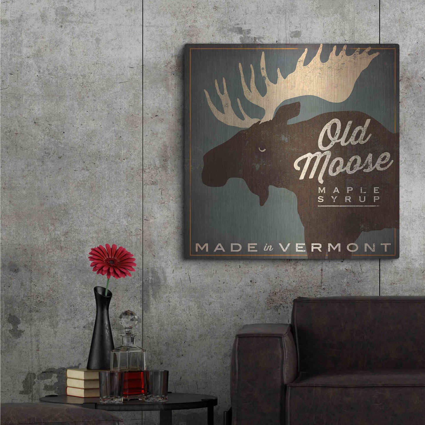 Luxe Metal Art 'Old Moose Maple Syrup Made in Vermont' by Ryan Fowler, Metal Wall Art,36x36