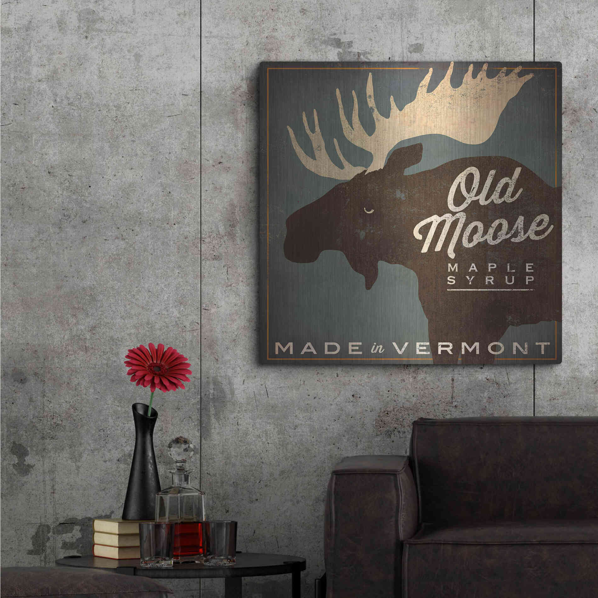 Luxe Metal Art 'Old Moose Maple Syrup Made in Vermont' by Ryan Fowler, Metal Wall Art,36x36