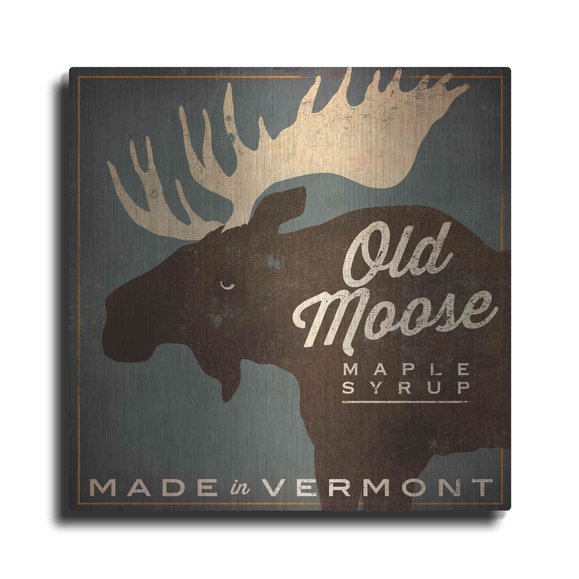 Luxe Metal Art 'Old Moose Maple Syrup Made in Vermont' by Ryan Fowler, Metal Wall Art