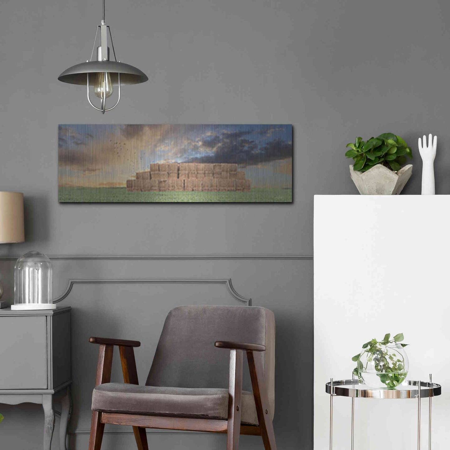 Luxe Metal Art 'Haystack Harvest' by Lori Deiter, Metal Wall Art,36x12