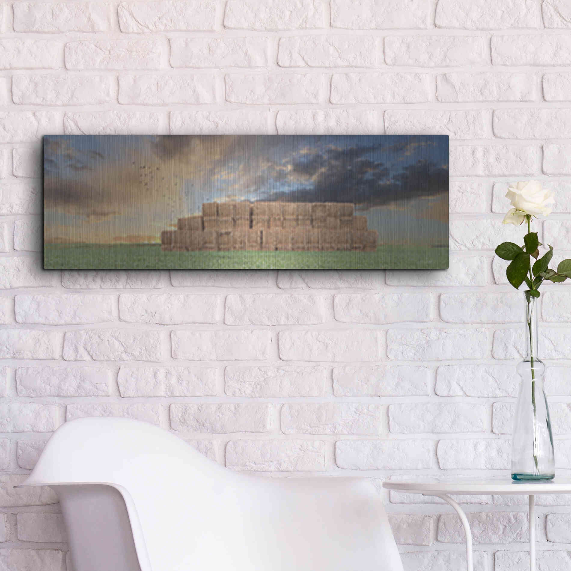 Luxe Metal Art 'Haystack Harvest' by Lori Deiter, Metal Wall Art,36x12