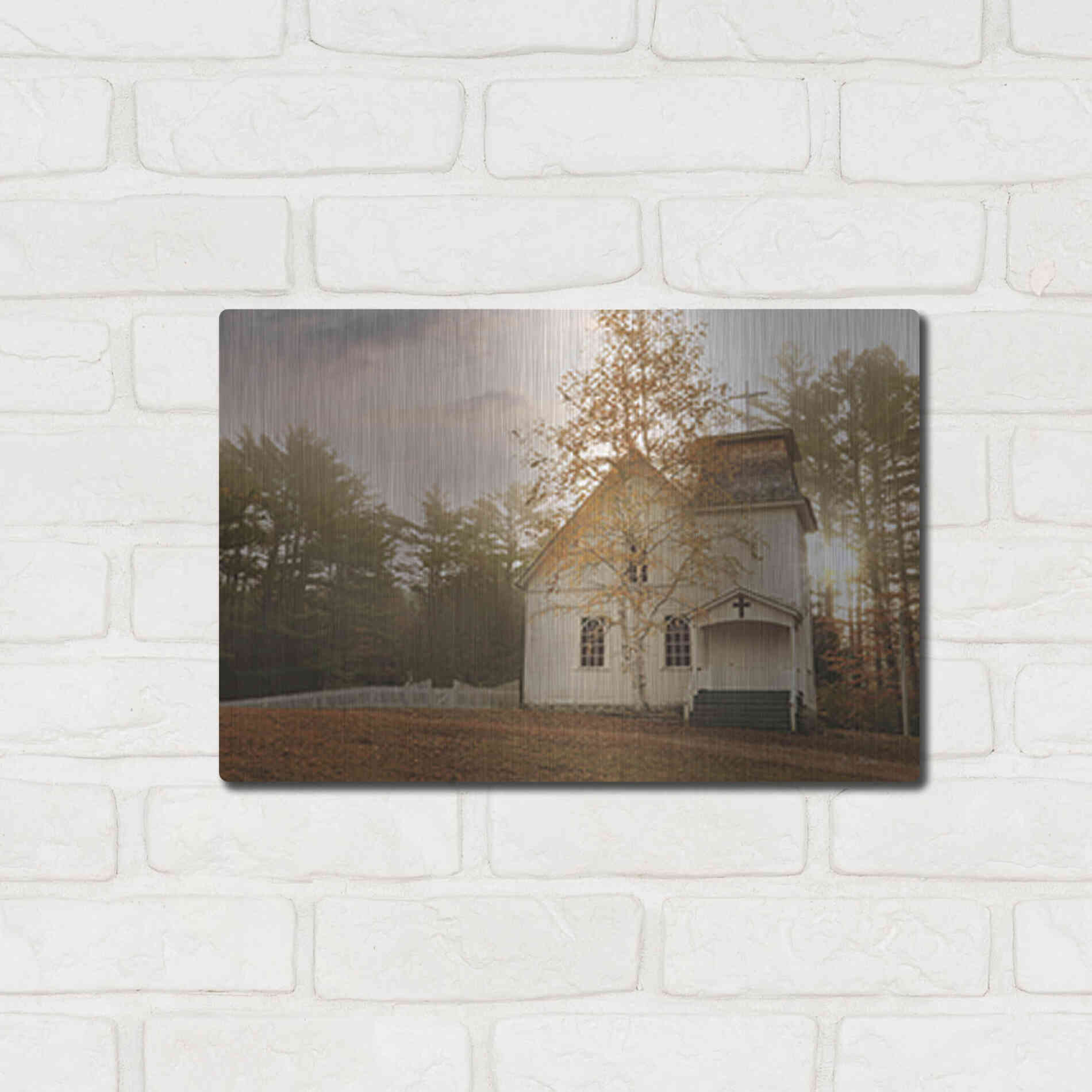 Luxe Metal Art 'Little White Church' by Lori Deiter, Metal Wall Art,16x12