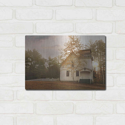 Luxe Metal Art 'Little White Church' by Lori Deiter, Metal Wall Art,16x12