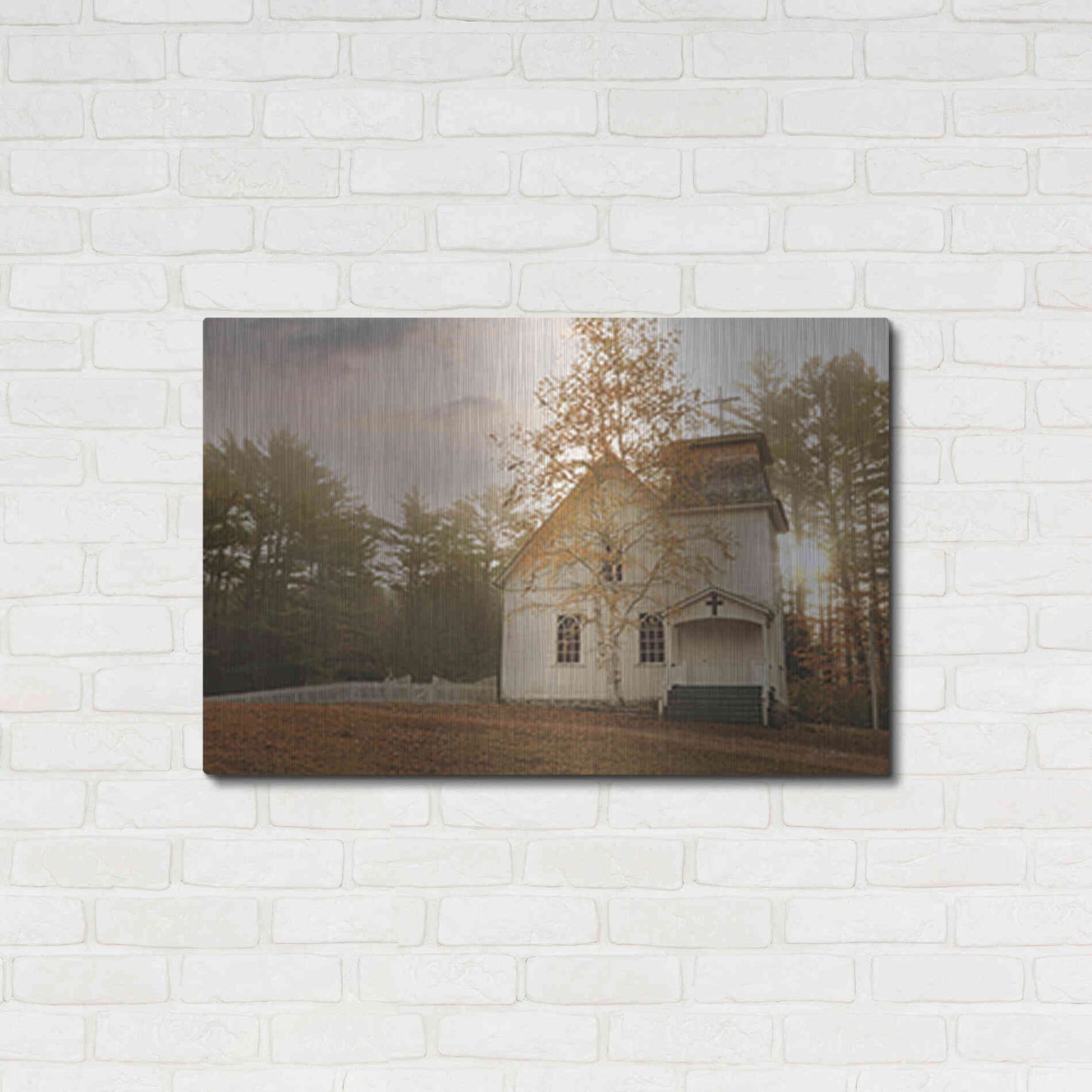 Luxe Metal Art 'Little White Church' by Lori Deiter, Metal Wall Art,36x24