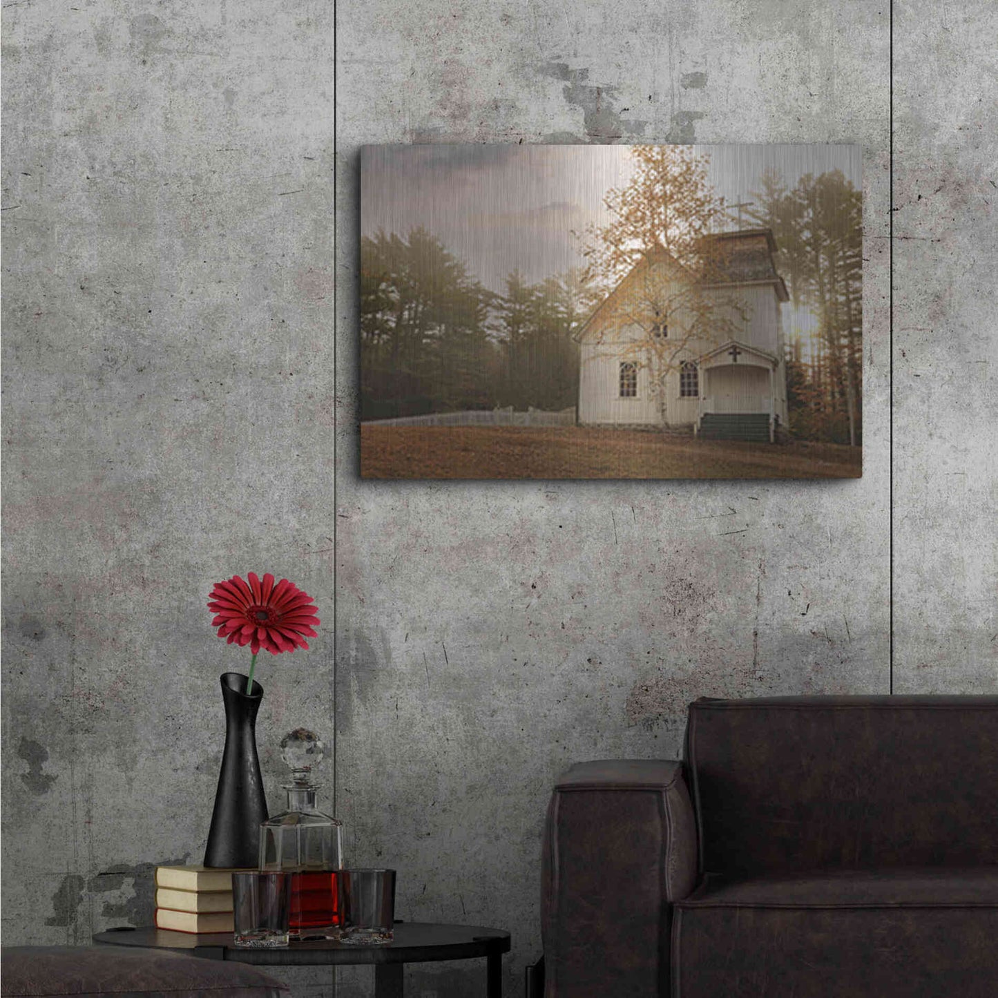 Luxe Metal Art 'Little White Church' by Lori Deiter, Metal Wall Art,36x24