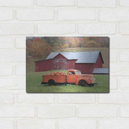 Luxe Metal Art 'Orange Pumpkin Truck' by Lori Deiter, Metal Wall Art,16x12