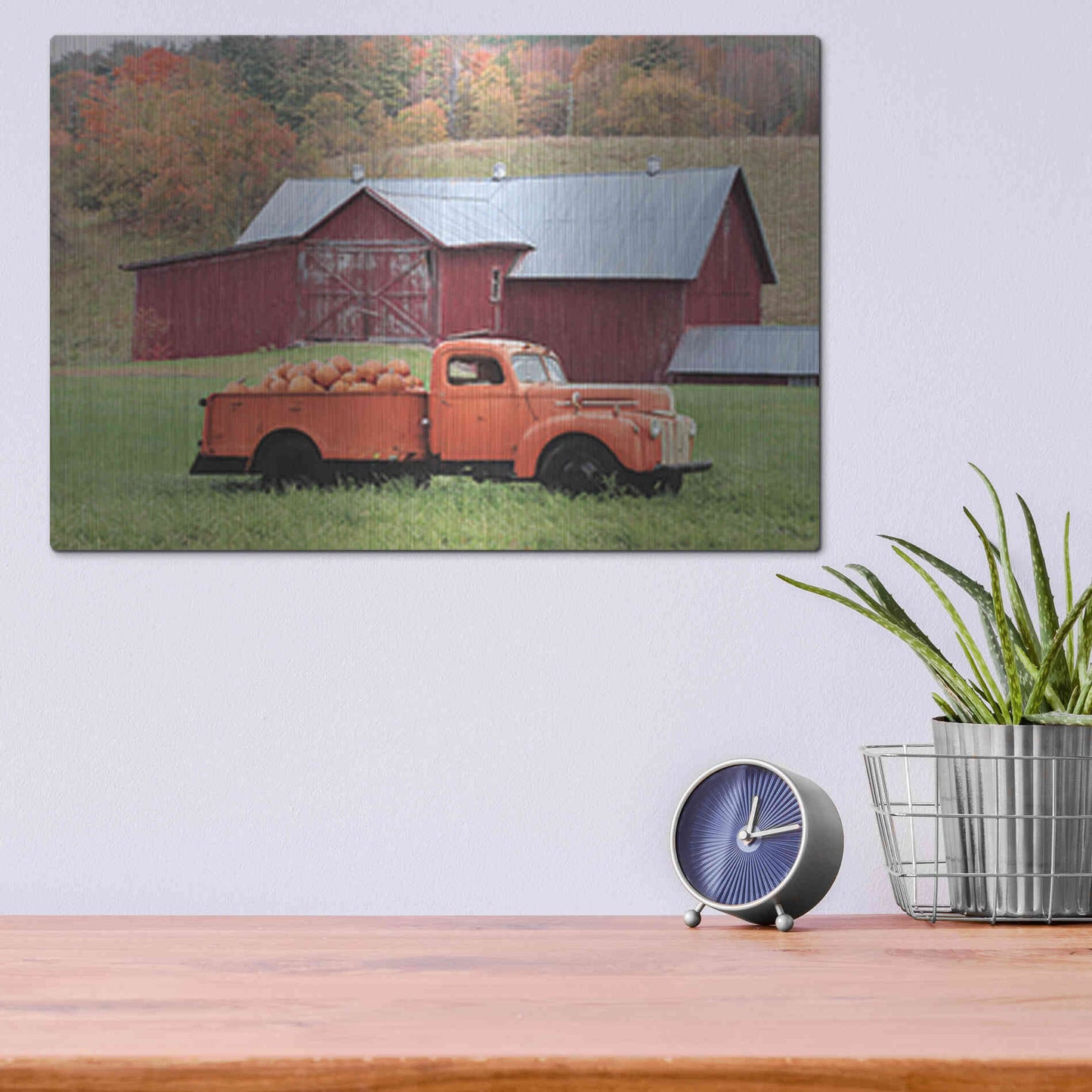 Luxe Metal Art 'Orange Pumpkin Truck' by Lori Deiter, Metal Wall Art,16x12