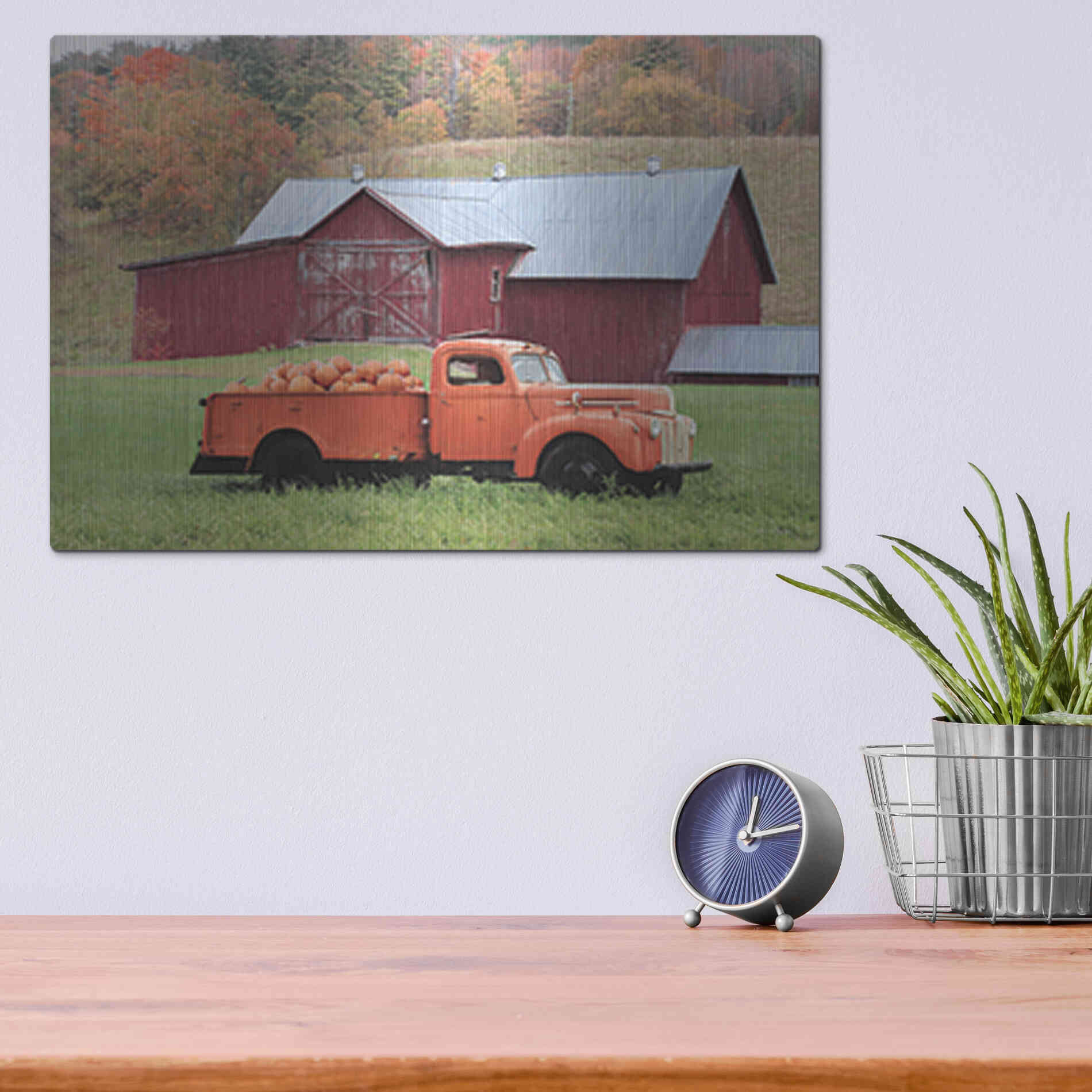 Luxe Metal Art 'Orange Pumpkin Truck' by Lori Deiter, Metal Wall Art,16x12