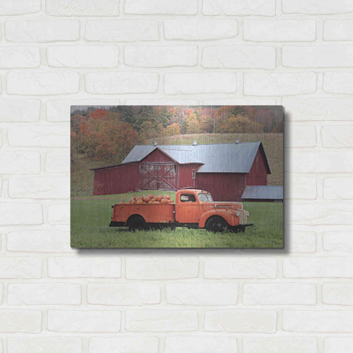 Luxe Metal Art 'Orange Pumpkin Truck' by Lori Deiter, Metal Wall Art,24x16