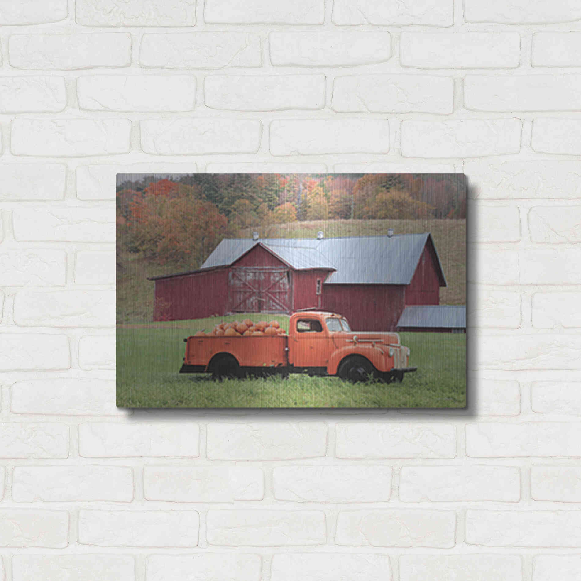 Luxe Metal Art 'Orange Pumpkin Truck' by Lori Deiter, Metal Wall Art,24x16