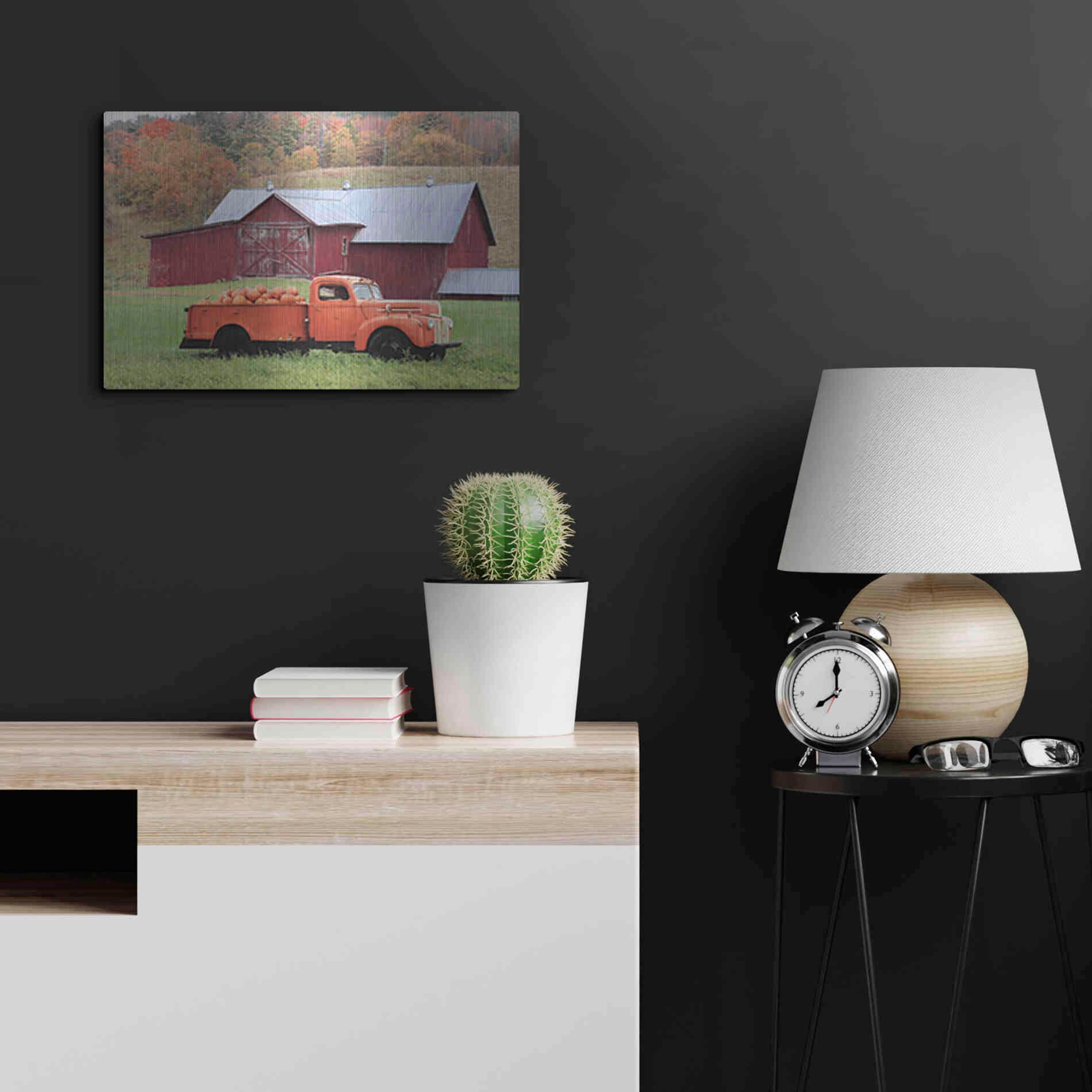 Luxe Metal Art 'Orange Pumpkin Truck' by Lori Deiter, Metal Wall Art,24x16