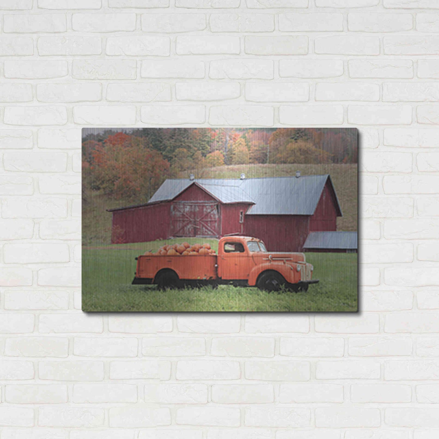 Luxe Metal Art 'Orange Pumpkin Truck' by Lori Deiter, Metal Wall Art,36x24