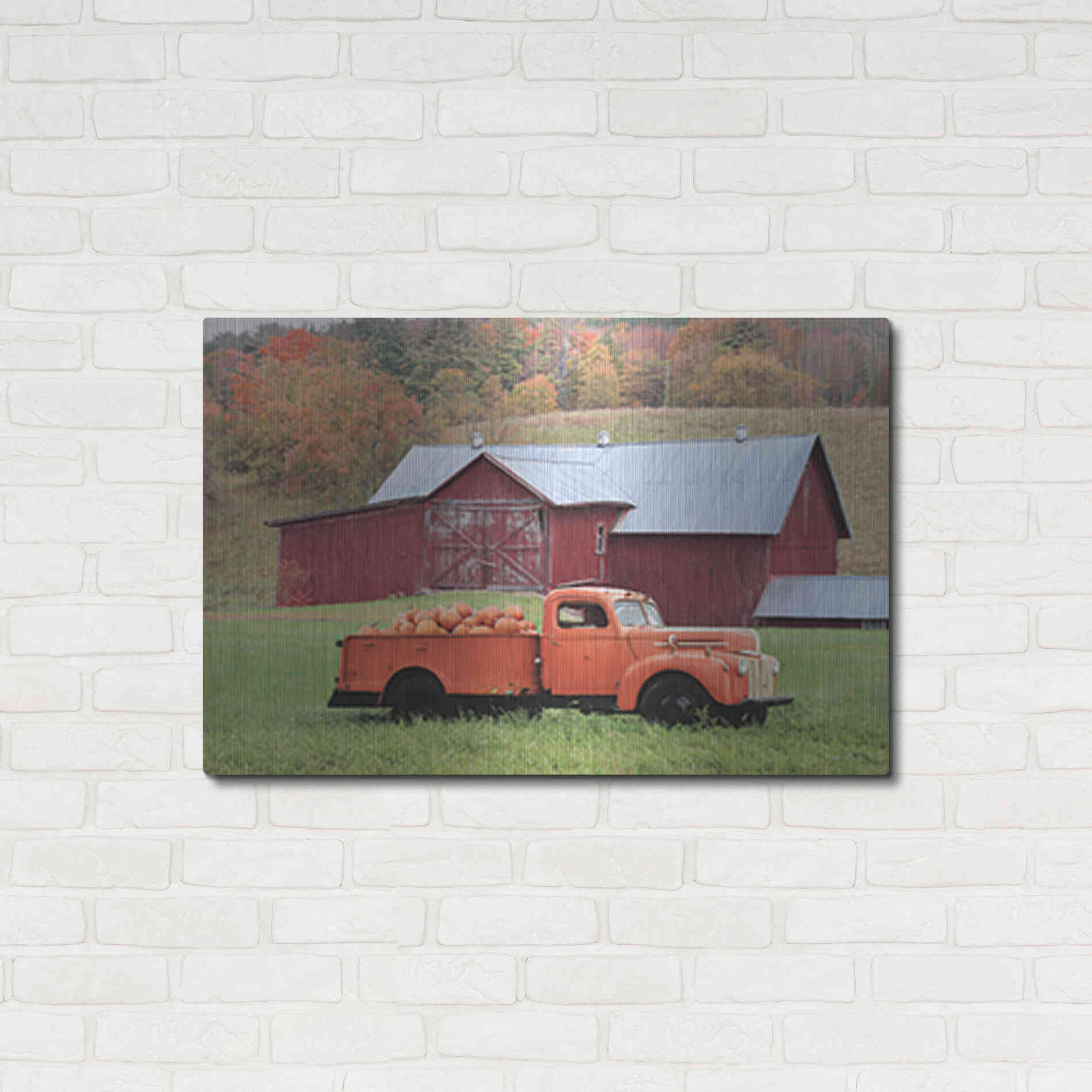 Luxe Metal Art 'Orange Pumpkin Truck' by Lori Deiter, Metal Wall Art,36x24