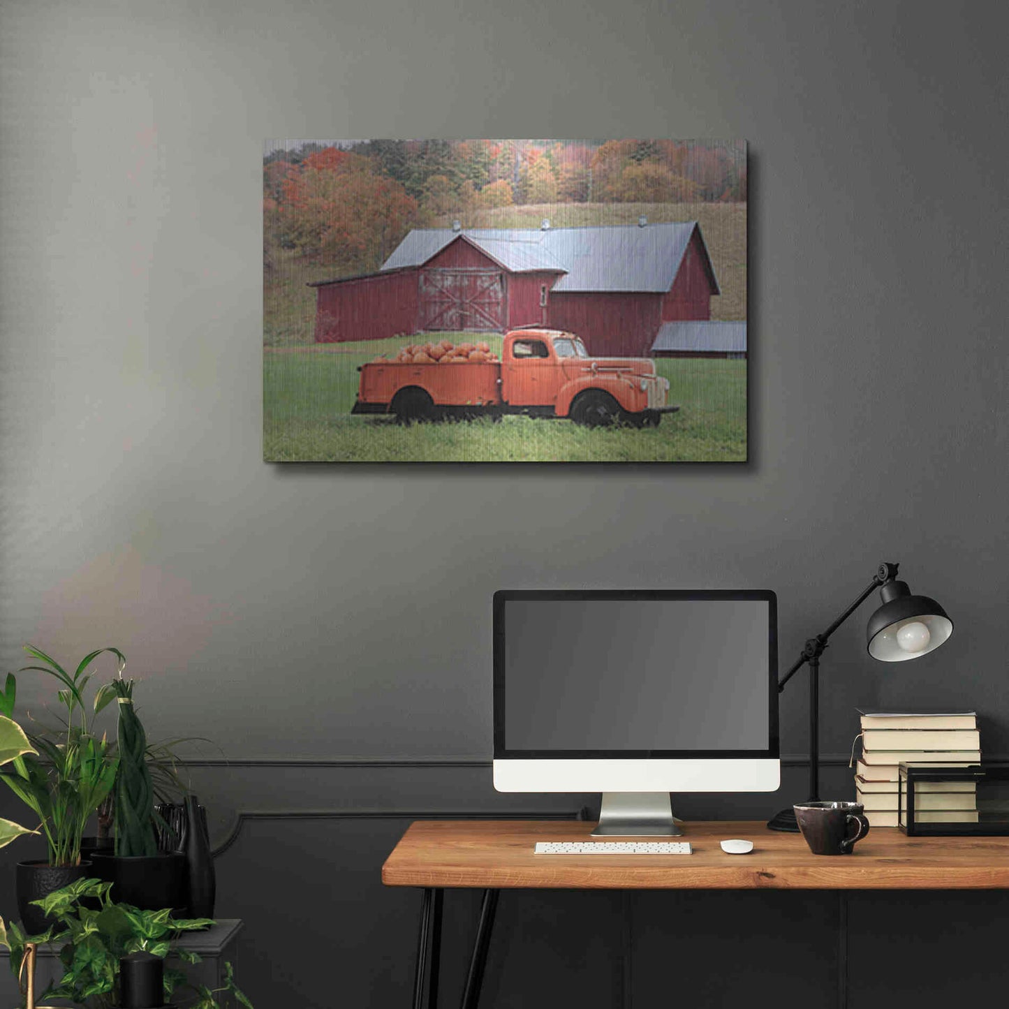 Luxe Metal Art 'Orange Pumpkin Truck' by Lori Deiter, Metal Wall Art,36x24