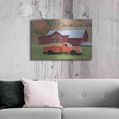 Luxe Metal Art 'Orange Pumpkin Truck' by Lori Deiter, Metal Wall Art,36x24