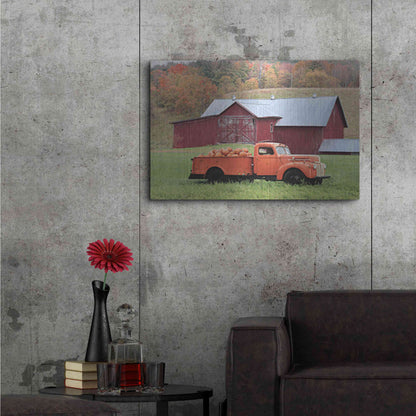 Luxe Metal Art 'Orange Pumpkin Truck' by Lori Deiter, Metal Wall Art,36x24