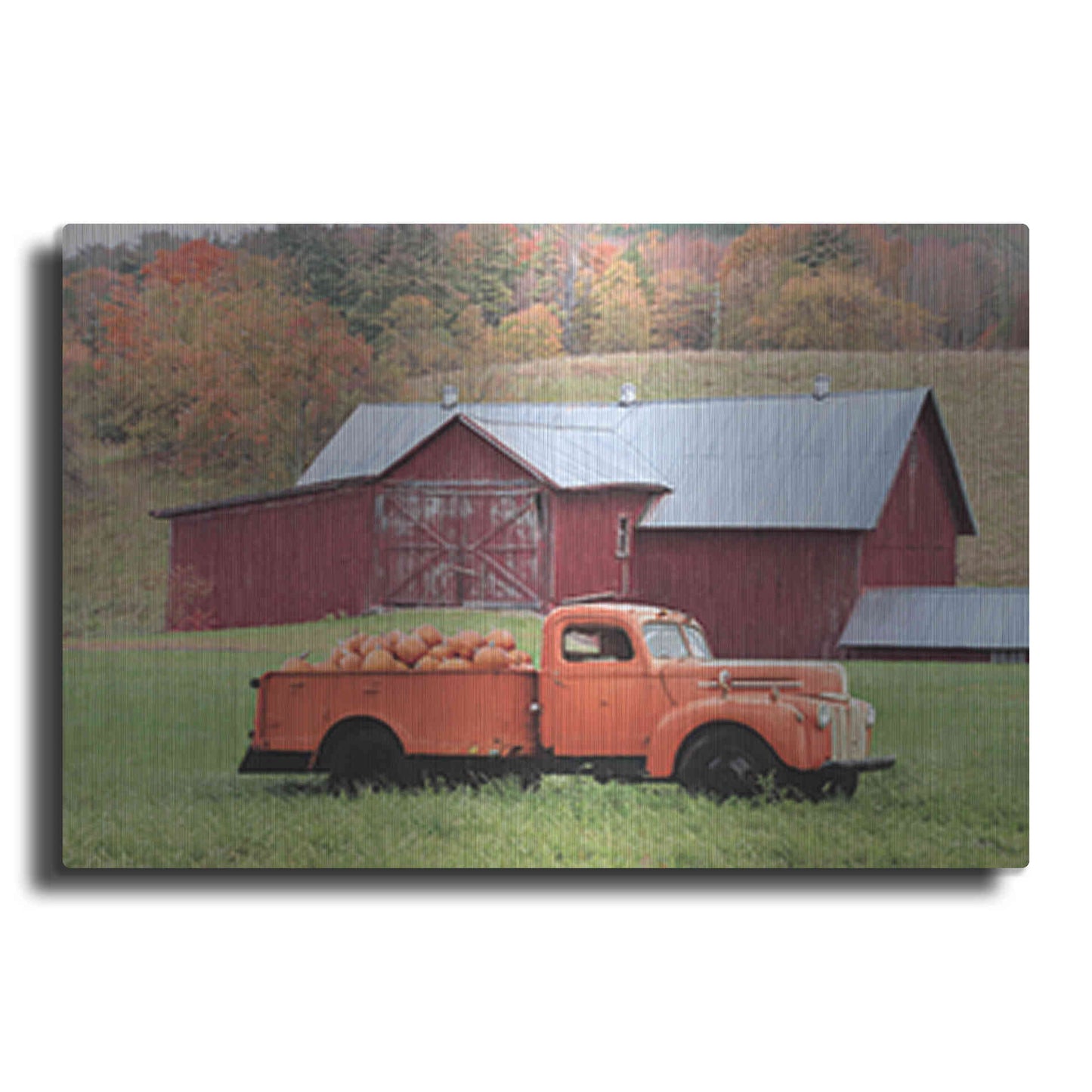 Luxe Metal Art 'Orange Pumpkin Truck' by Lori Deiter, Metal Wall Art