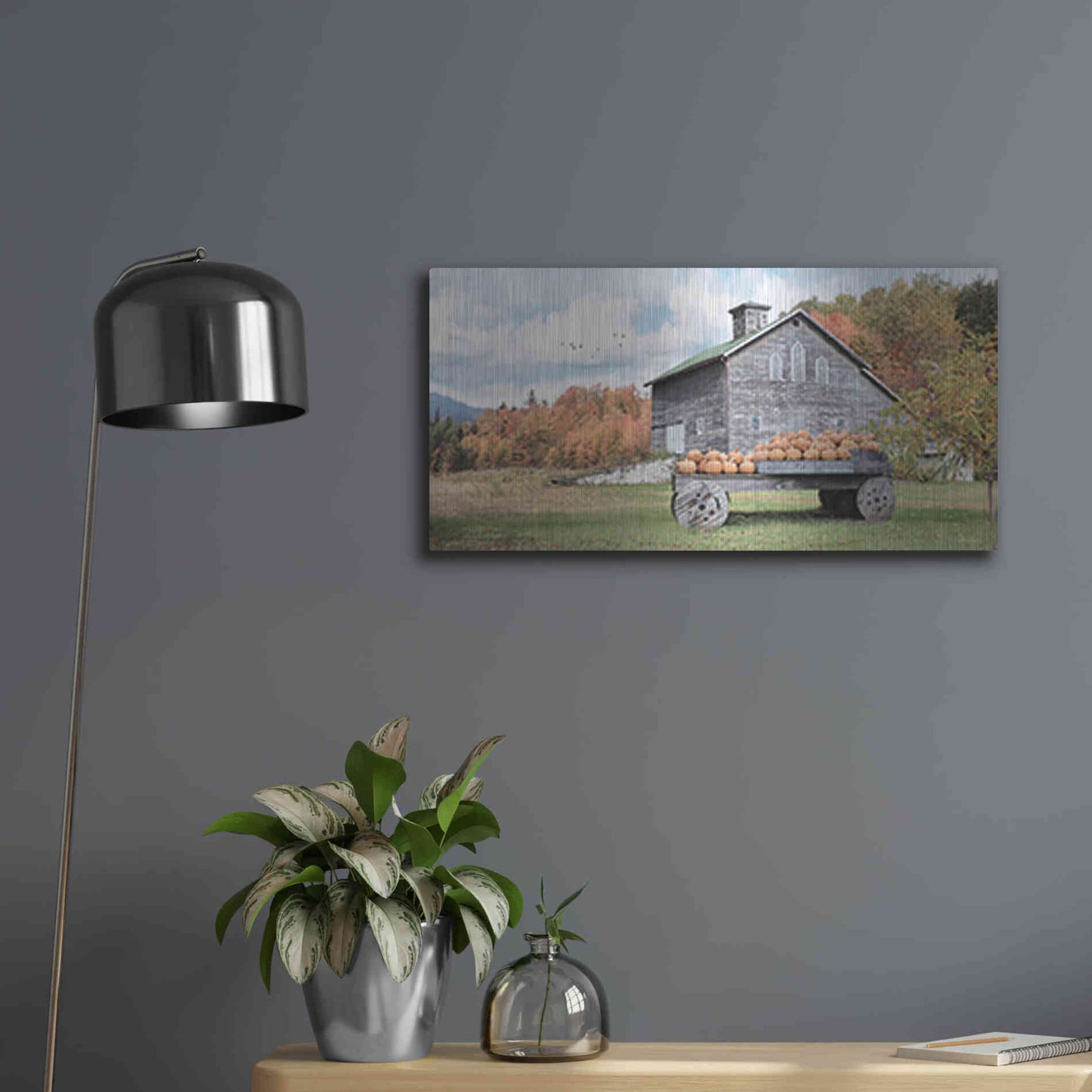 Luxe Metal Art 'Fall Roadside Market' by Lori Deiter, Metal Wall Art,24x12