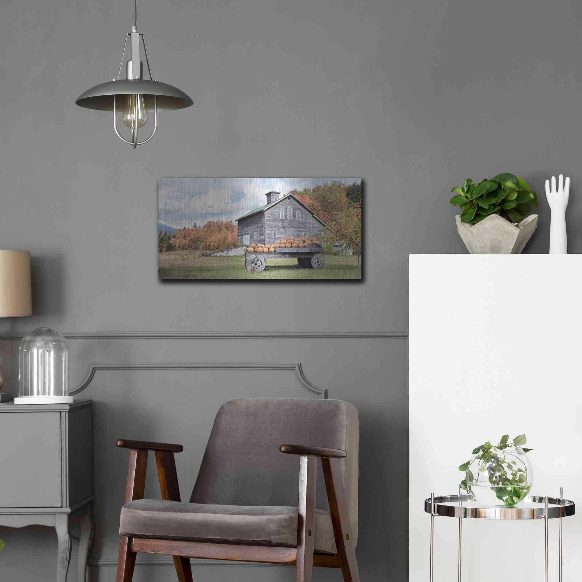 Luxe Metal Art 'Fall Roadside Market' by Lori Deiter, Metal Wall Art,24x12