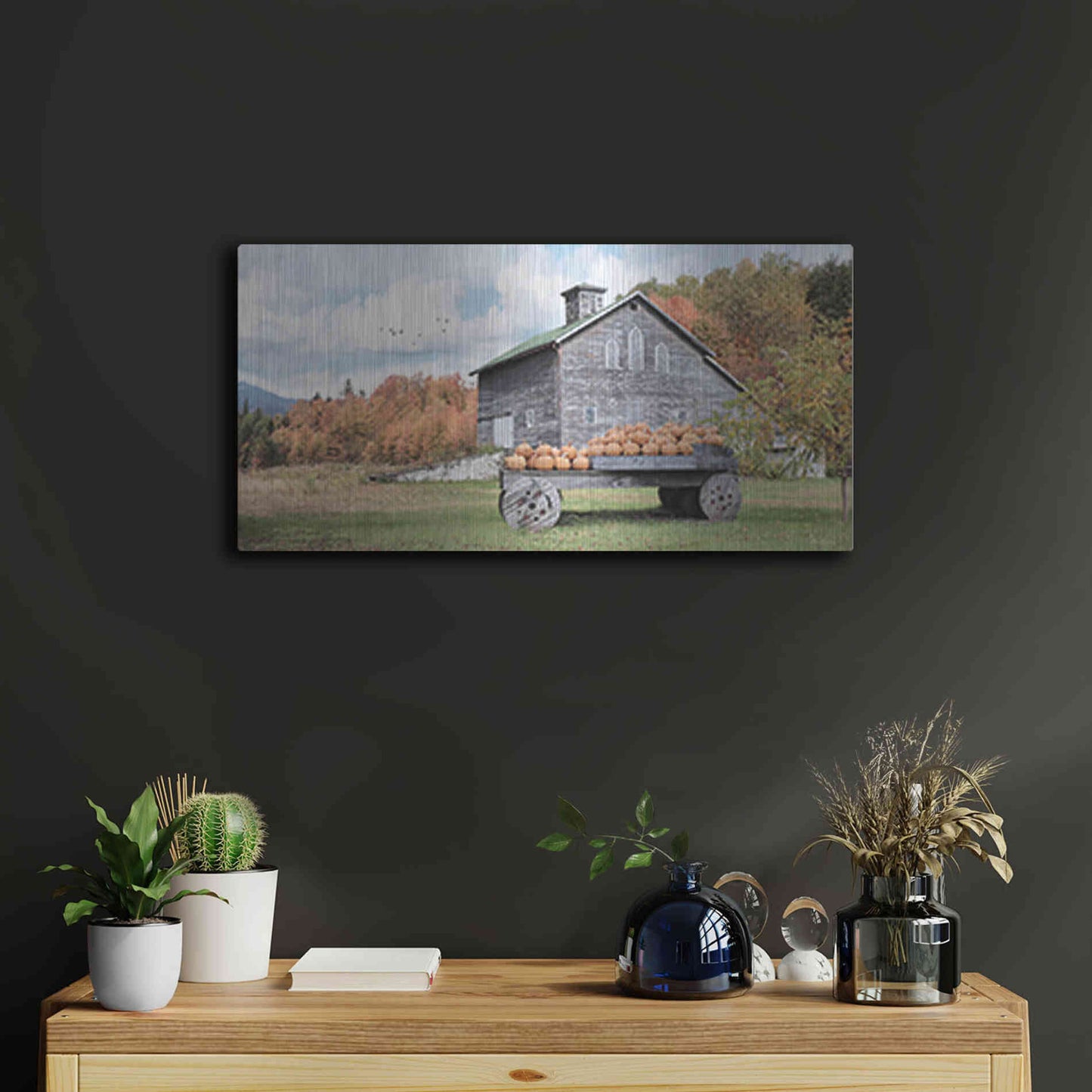 Luxe Metal Art 'Fall Roadside Market' by Lori Deiter, Metal Wall Art,24x12