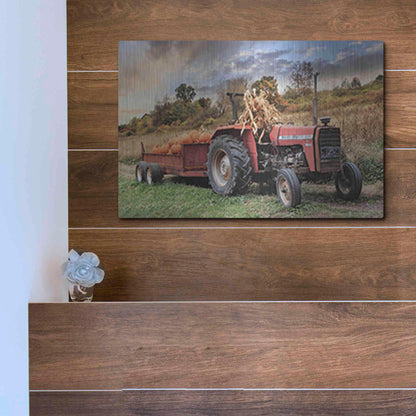 Luxe Metal Art 'Pumpkin Harvest Tractor' by Lori Deiter, Metal Wall Art,16x12