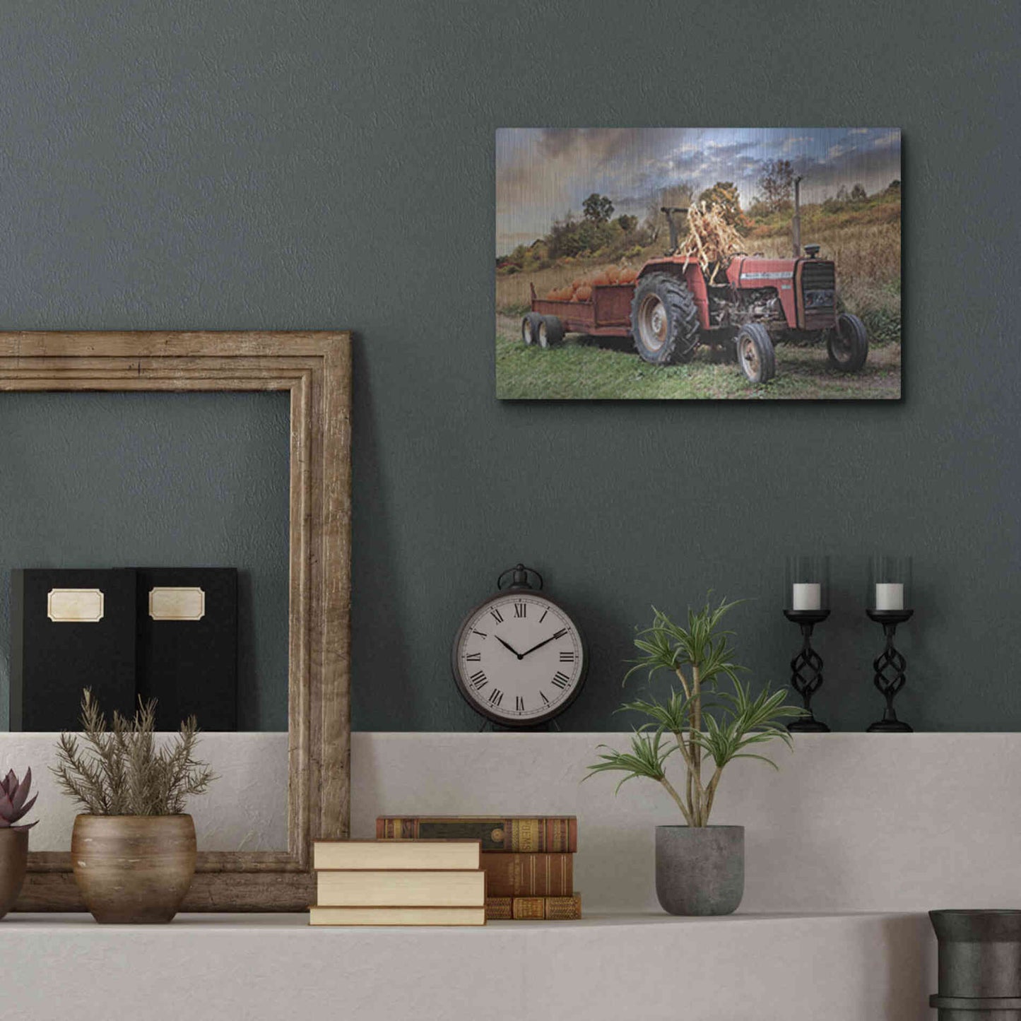 Luxe Metal Art 'Pumpkin Harvest Tractor' by Lori Deiter, Metal Wall Art,16x12