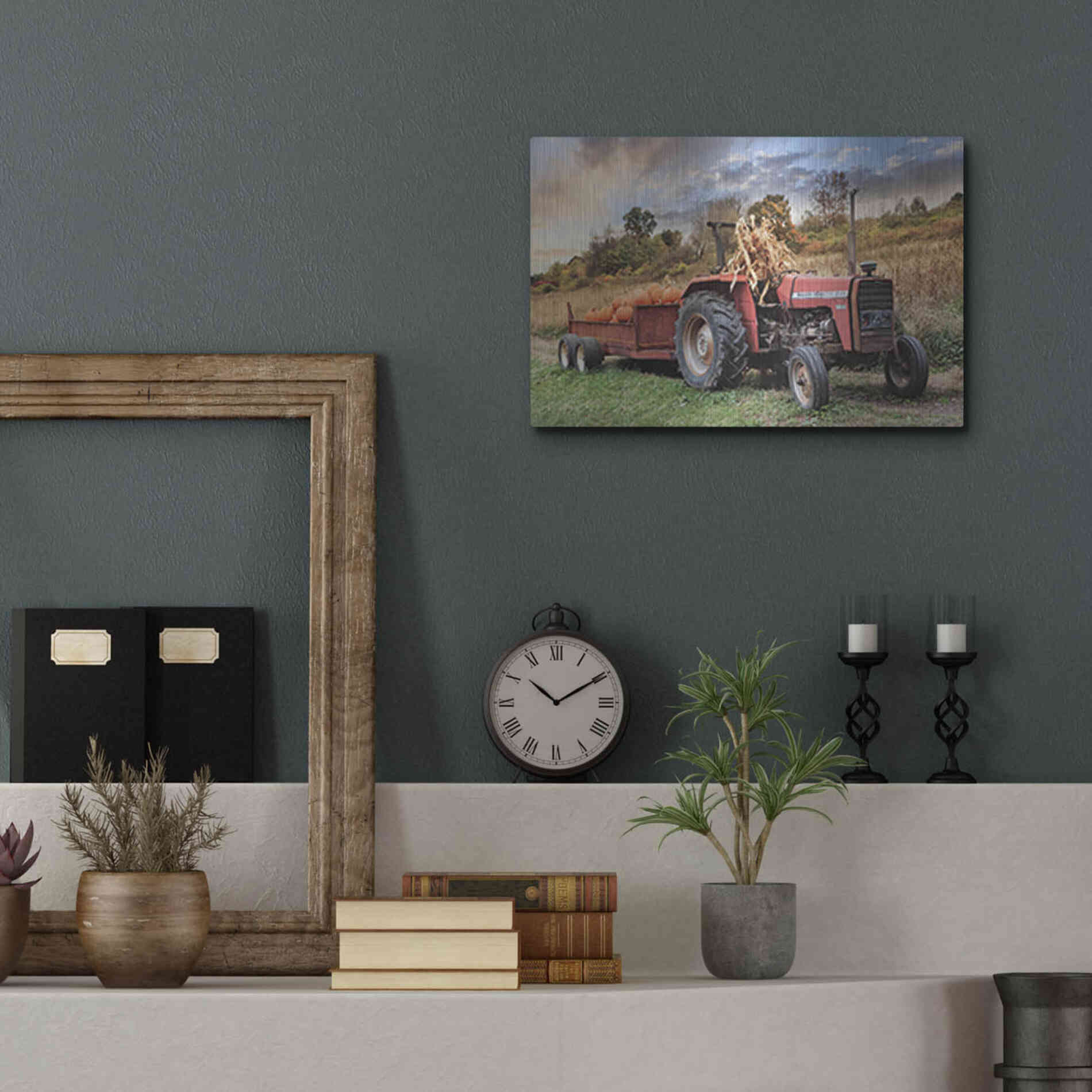 Luxe Metal Art 'Pumpkin Harvest Tractor' by Lori Deiter, Metal Wall Art,16x12