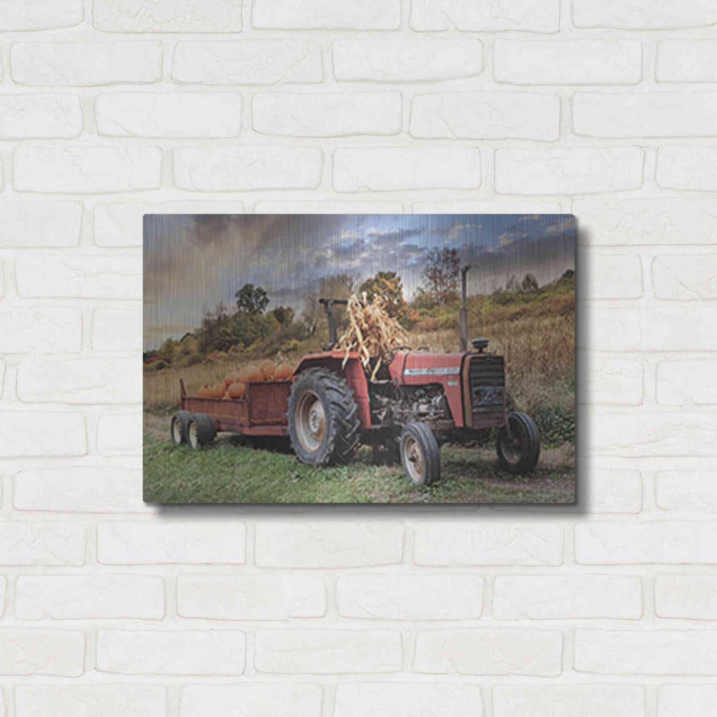 Luxe Metal Art 'Pumpkin Harvest Tractor' by Lori Deiter, Metal Wall Art,24x16