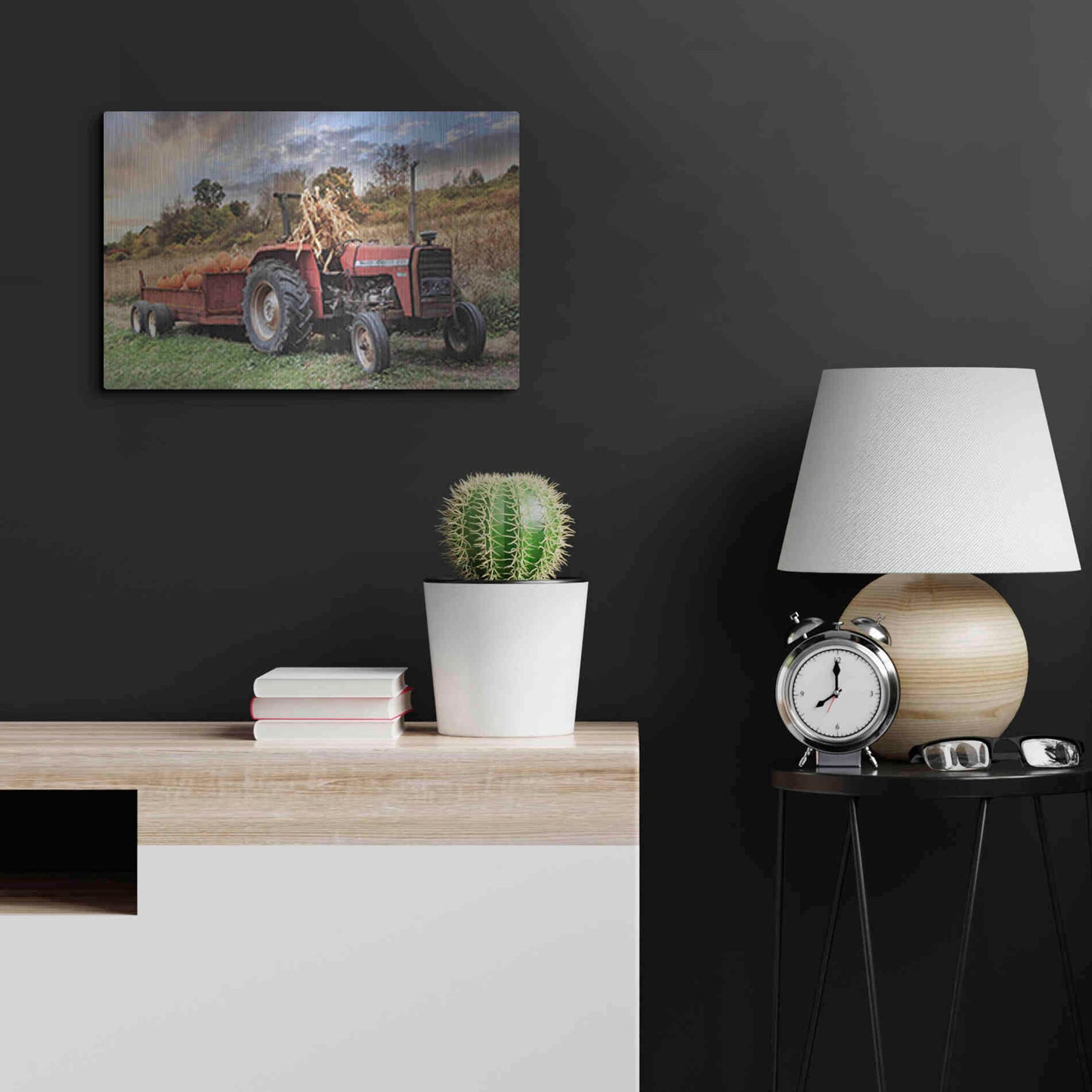 Luxe Metal Art 'Pumpkin Harvest Tractor' by Lori Deiter, Metal Wall Art,24x16