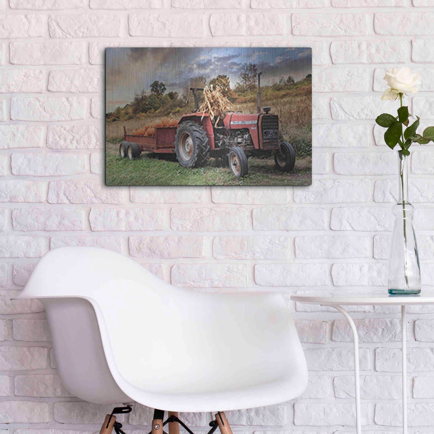 Luxe Metal Art 'Pumpkin Harvest Tractor' by Lori Deiter, Metal Wall Art,24x16