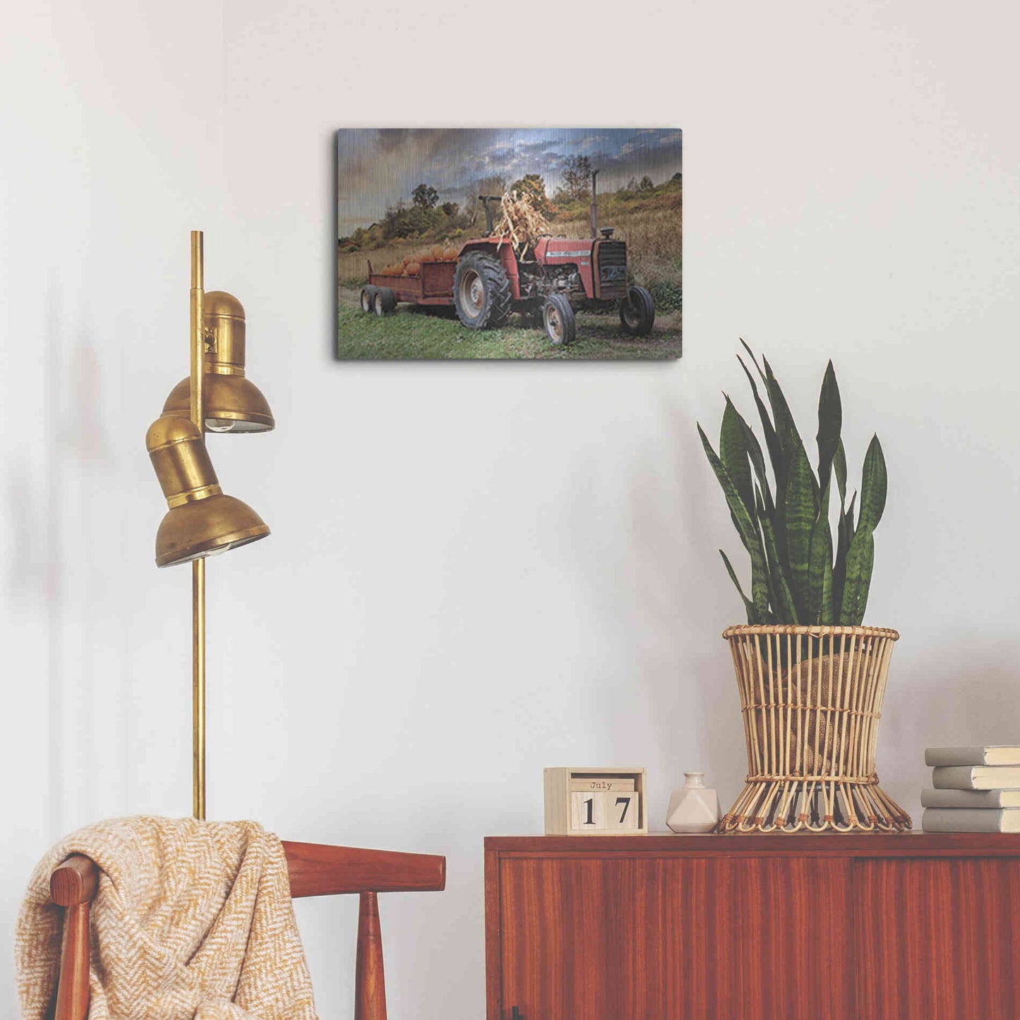 Luxe Metal Art 'Pumpkin Harvest Tractor' by Lori Deiter, Metal Wall Art,24x16