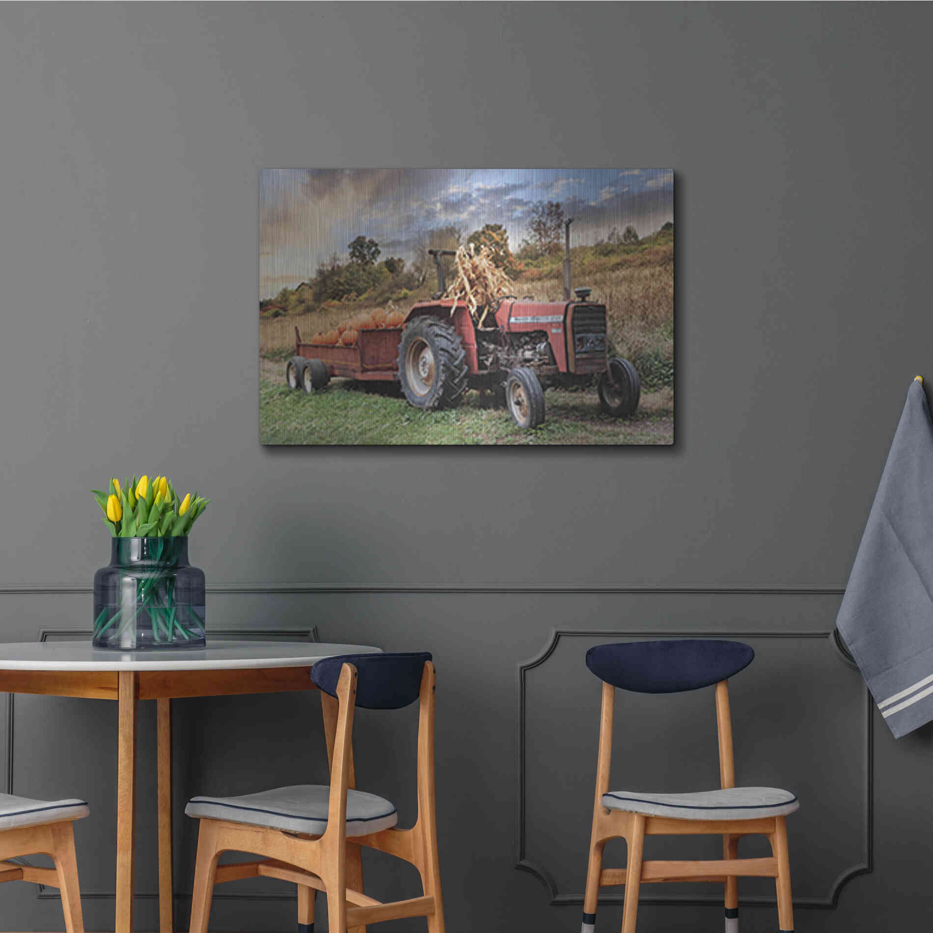 Luxe Metal Art 'Pumpkin Harvest Tractor' by Lori Deiter, Metal Wall Art,36x24
