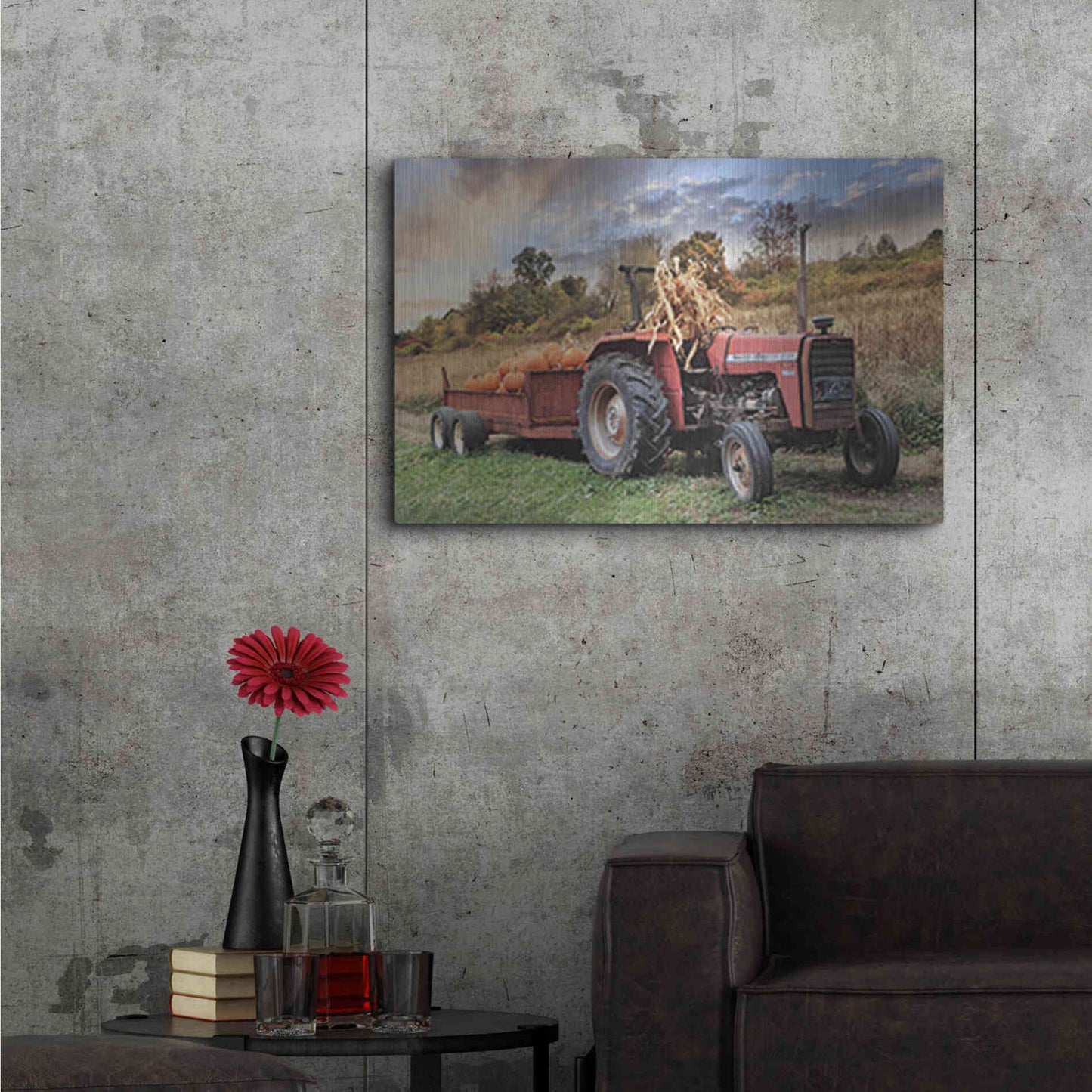 Luxe Metal Art 'Pumpkin Harvest Tractor' by Lori Deiter, Metal Wall Art,36x24