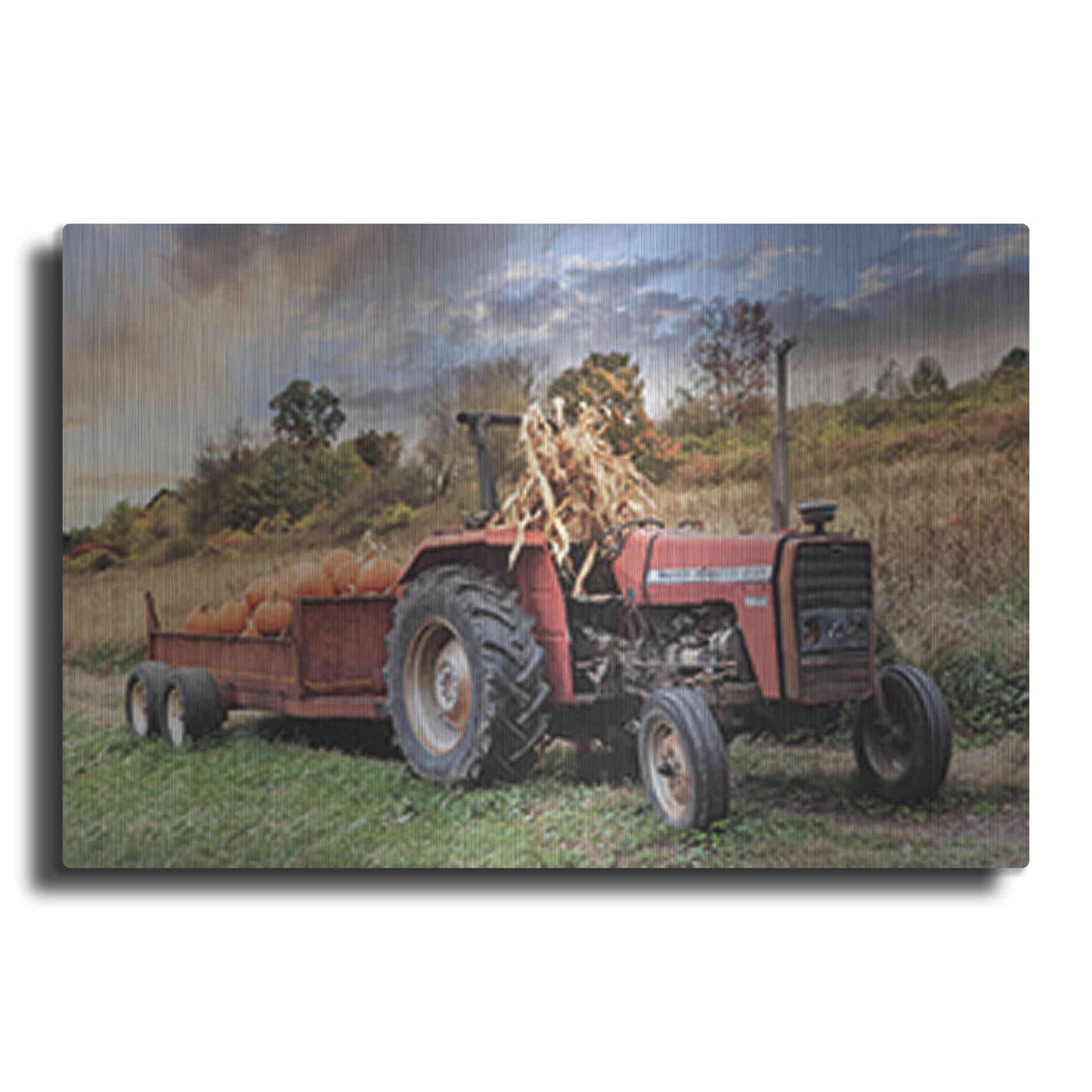 Luxe Metal Art 'Pumpkin Harvest Tractor' by Lori Deiter, Metal Wall Art