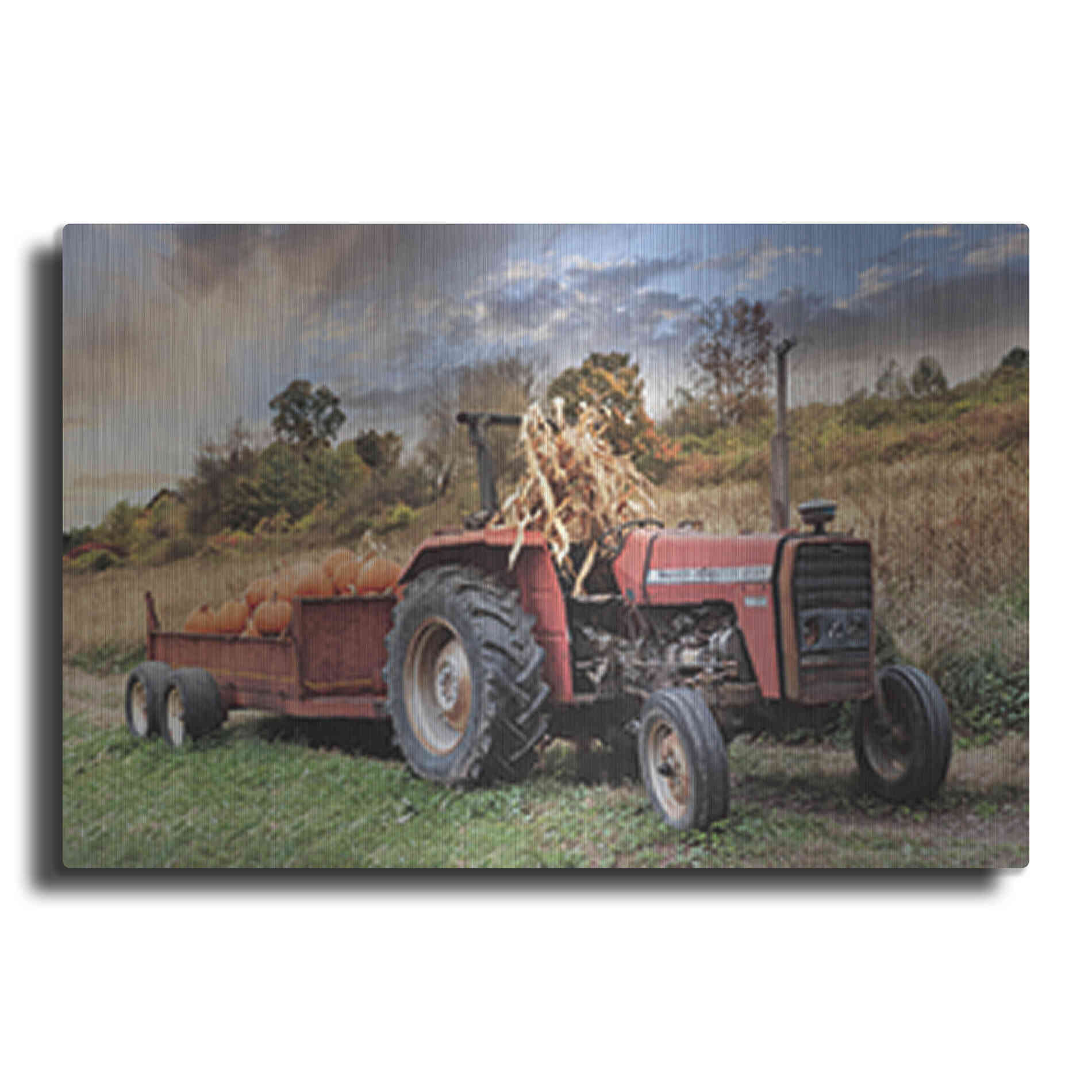 Luxe Metal Art 'Pumpkin Harvest Tractor' by Lori Deiter, Metal Wall Art
