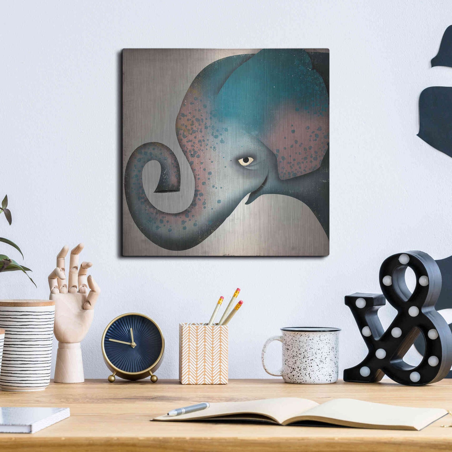 Luxe Metal Art 'Elephant Wow II' by Ryan Fowler, Metal Wall Art,12x12
