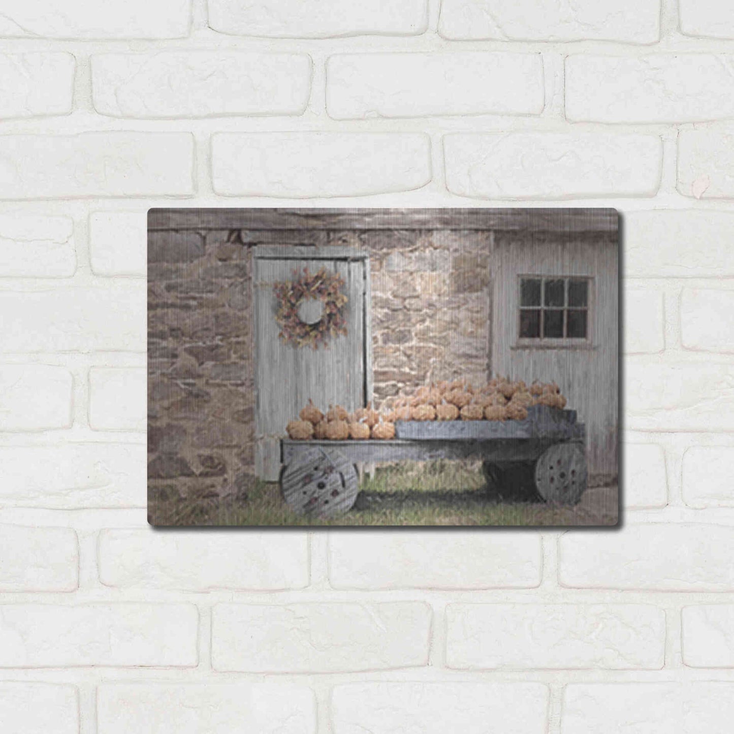 Luxe Metal Art 'Fort Halifax Pumpkin Wagon' by Lori Deiter, Metal Wall Art,16x12