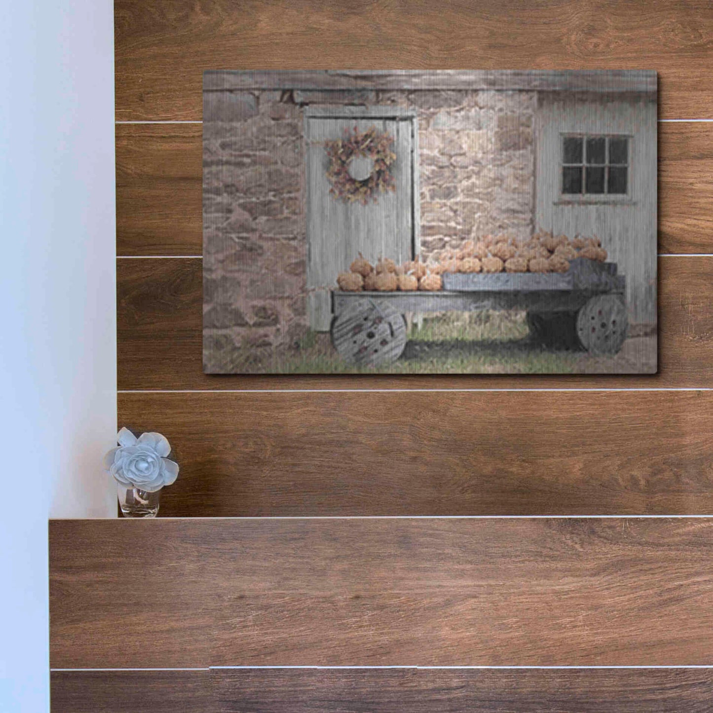 Luxe Metal Art 'Fort Halifax Pumpkin Wagon' by Lori Deiter, Metal Wall Art,16x12
