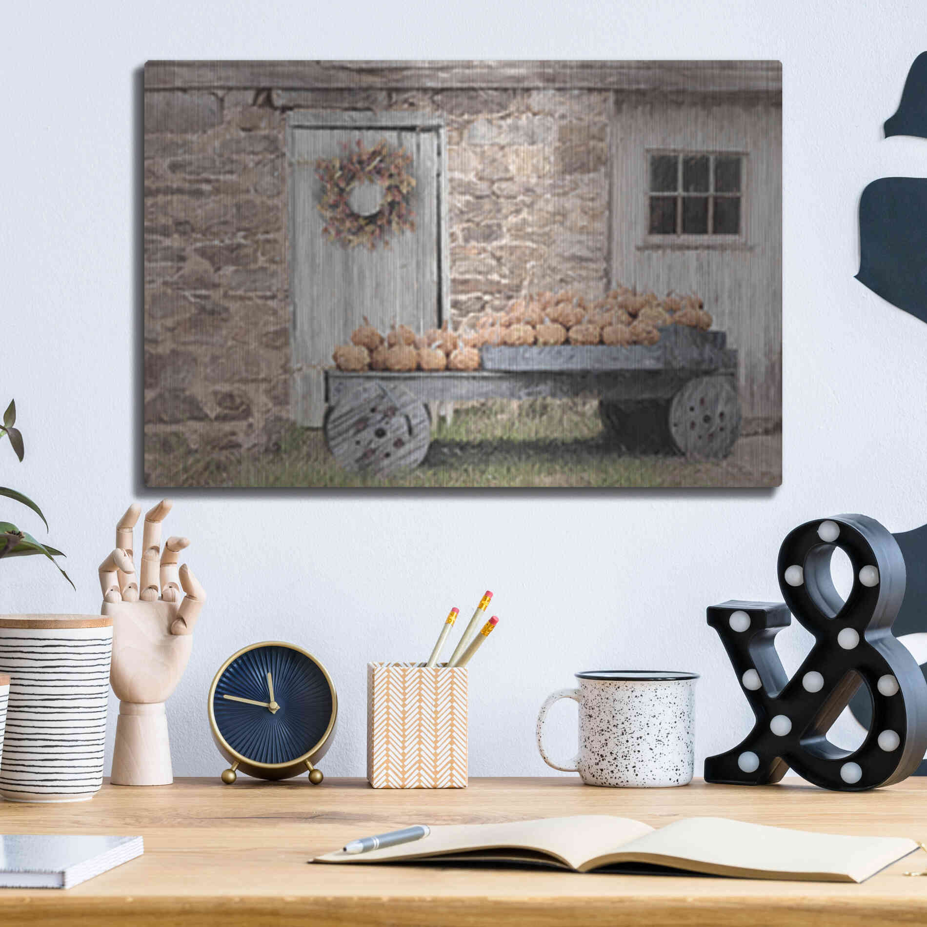Luxe Metal Art 'Fort Halifax Pumpkin Wagon' by Lori Deiter, Metal Wall Art,16x12