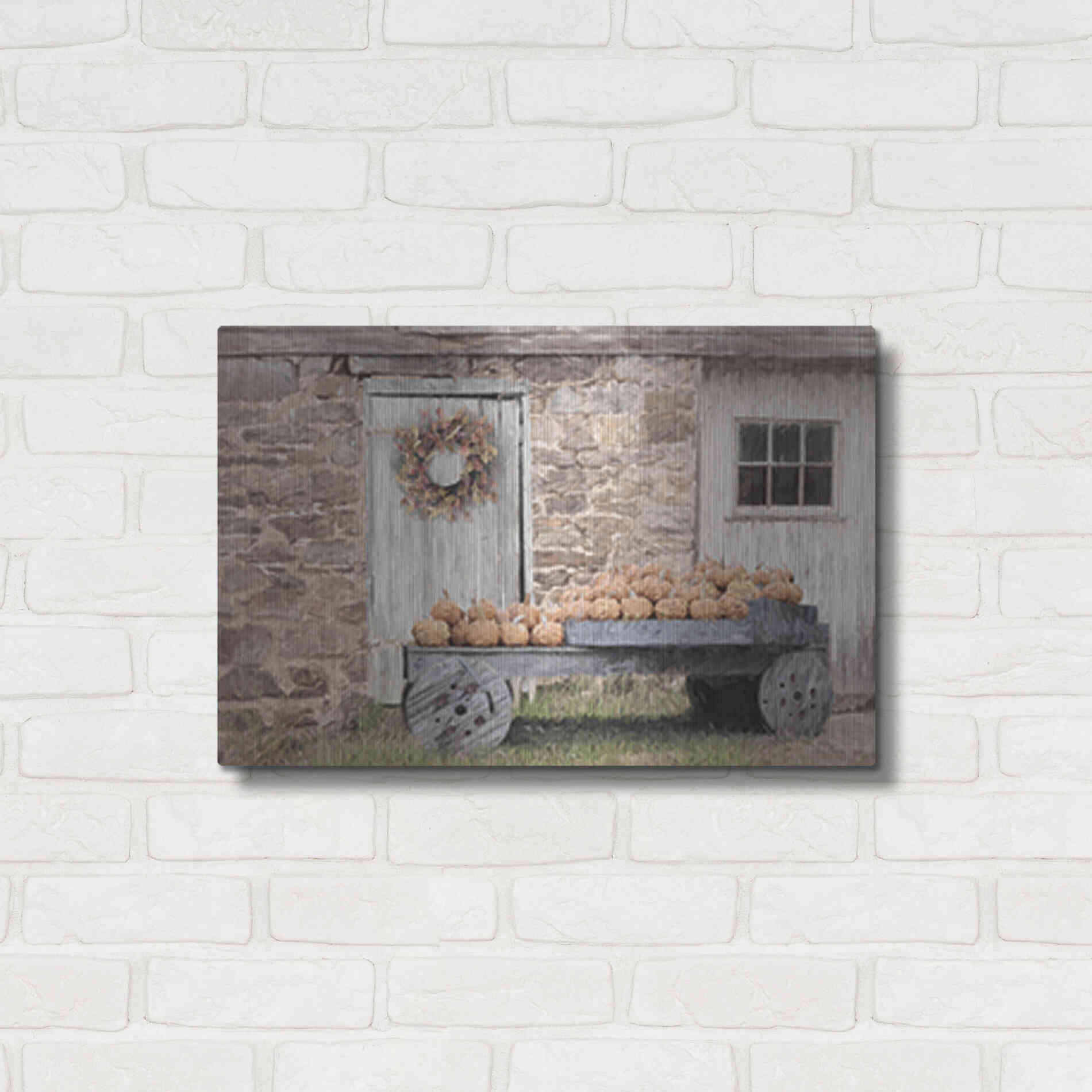 Luxe Metal Art 'Fort Halifax Pumpkin Wagon' by Lori Deiter, Metal Wall Art,24x16