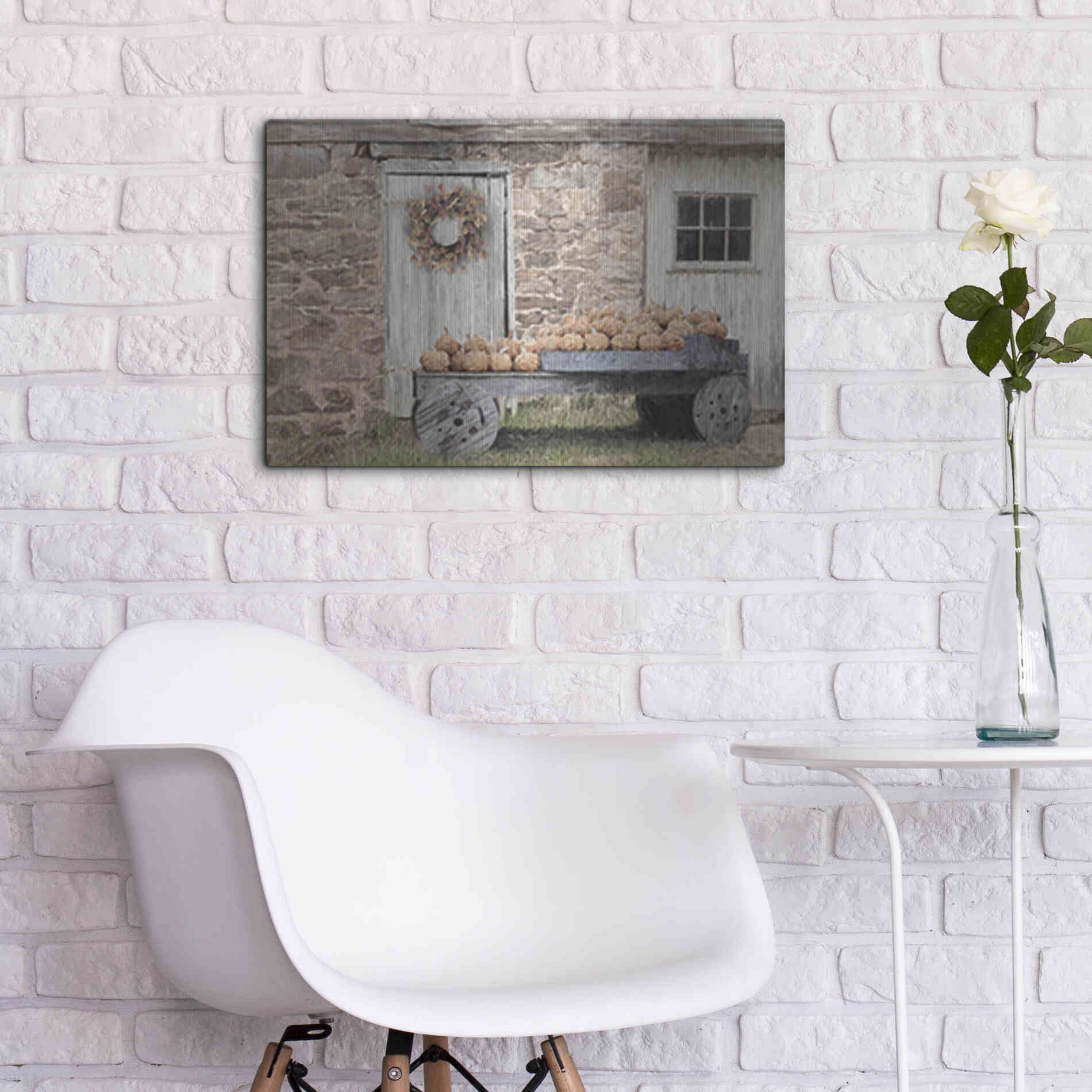 Luxe Metal Art 'Fort Halifax Pumpkin Wagon' by Lori Deiter, Metal Wall Art,24x16