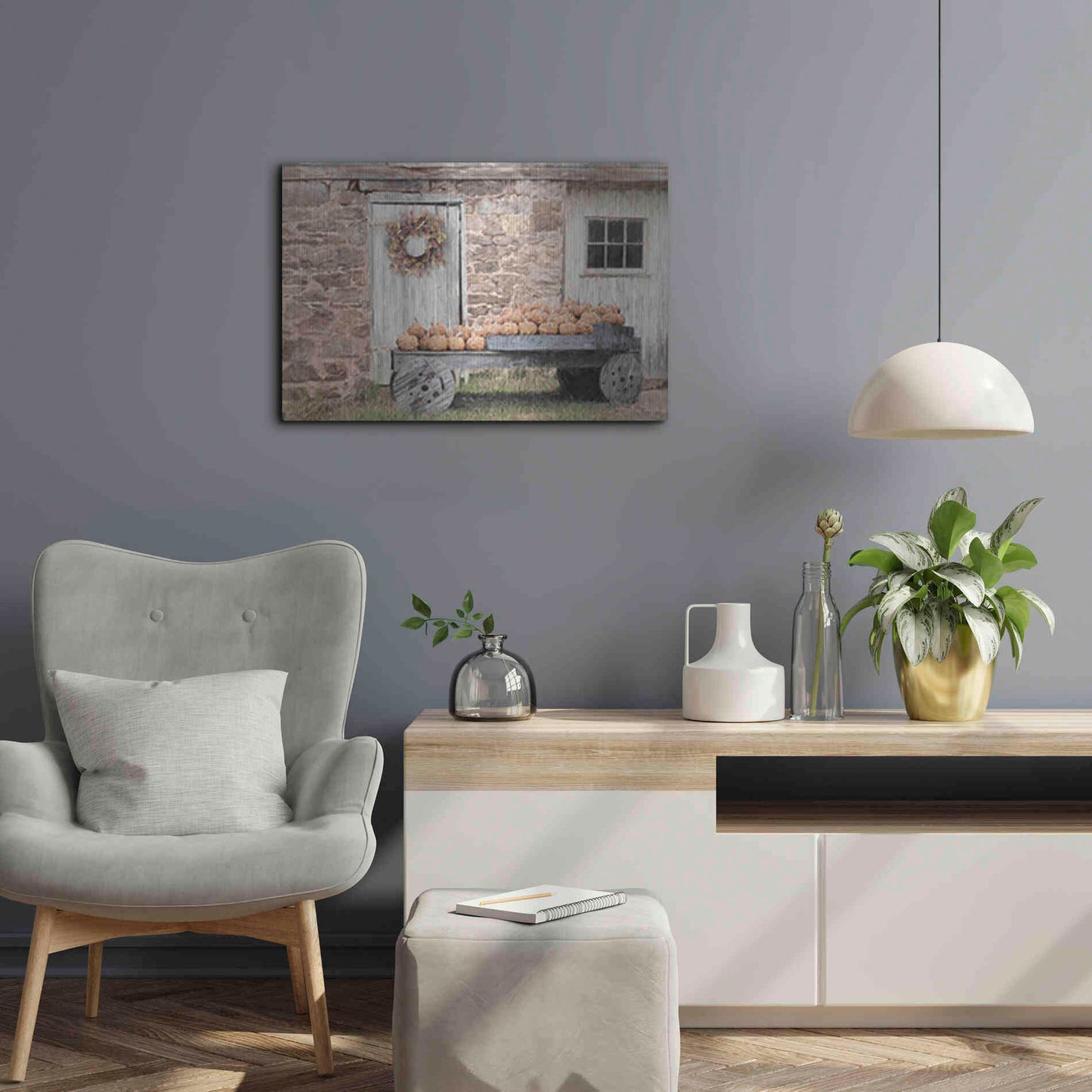 Luxe Metal Art 'Fort Halifax Pumpkin Wagon' by Lori Deiter, Metal Wall Art,24x16