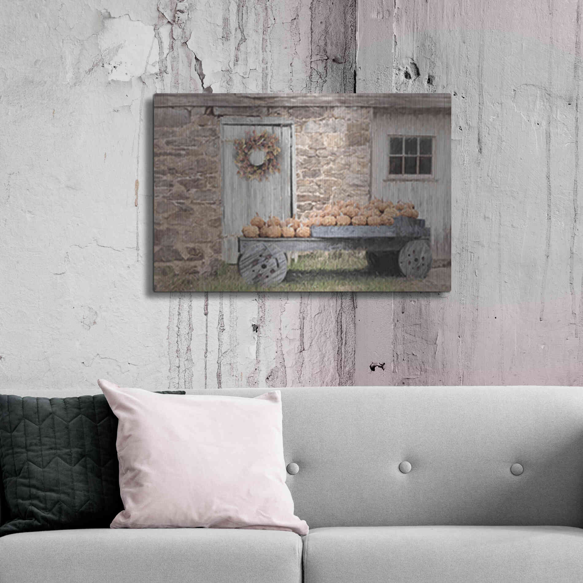 Luxe Metal Art 'Fort Halifax Pumpkin Wagon' by Lori Deiter, Metal Wall Art,36x24
