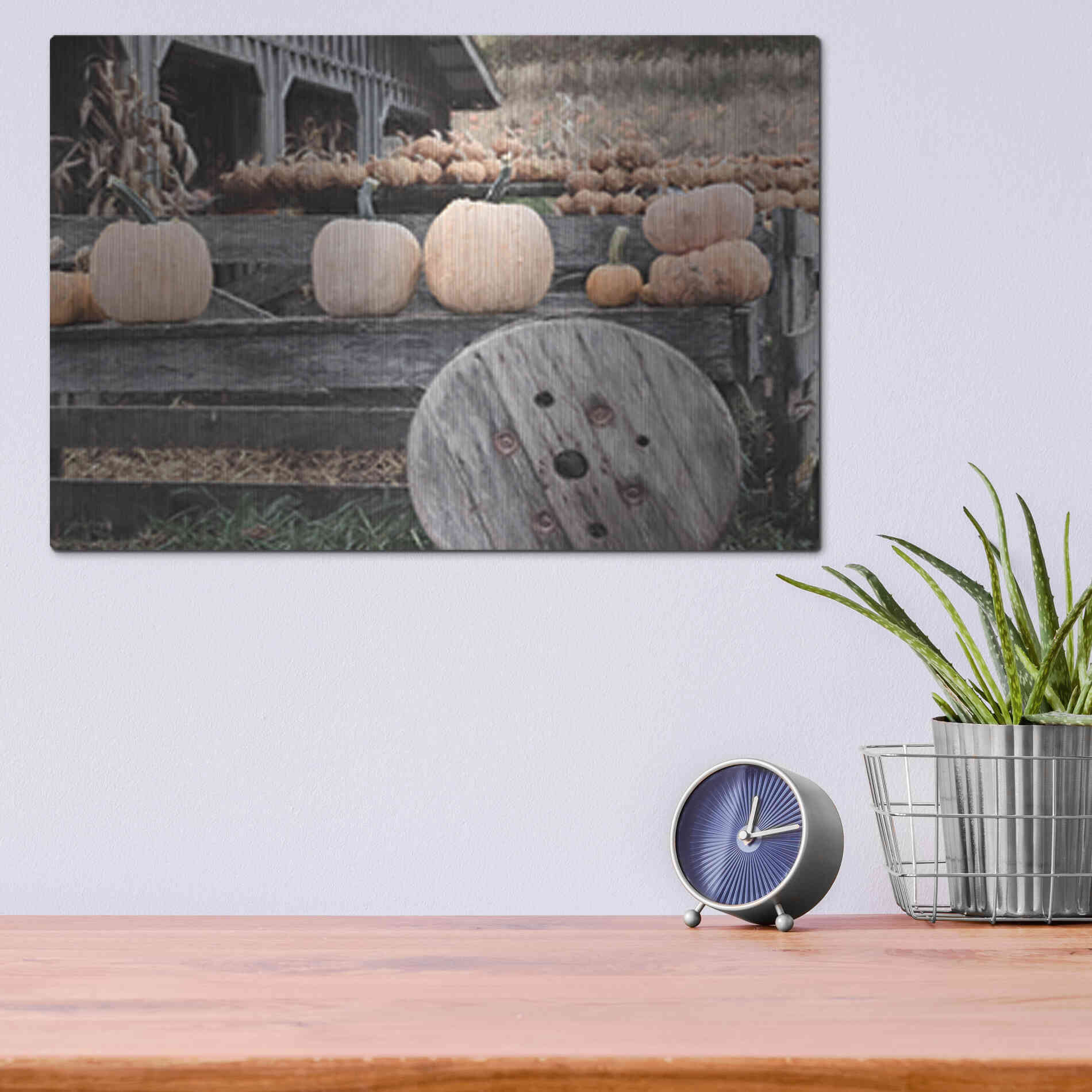 Luxe Metal Art 'Pumpkin Market' by Lori Deiter, Metal Wall Art,16x12
