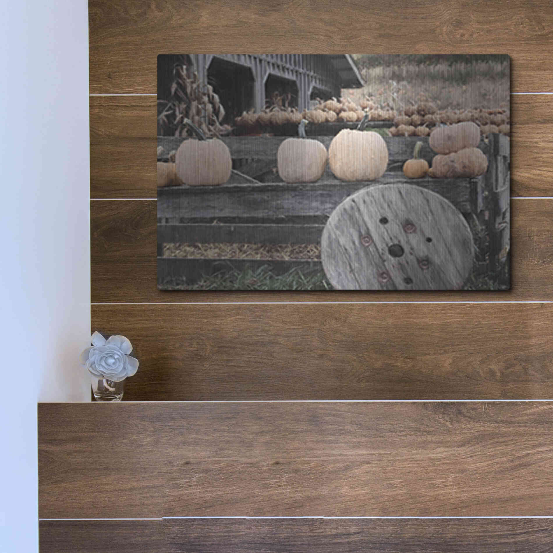 Luxe Metal Art 'Pumpkin Market' by Lori Deiter, Metal Wall Art,16x12