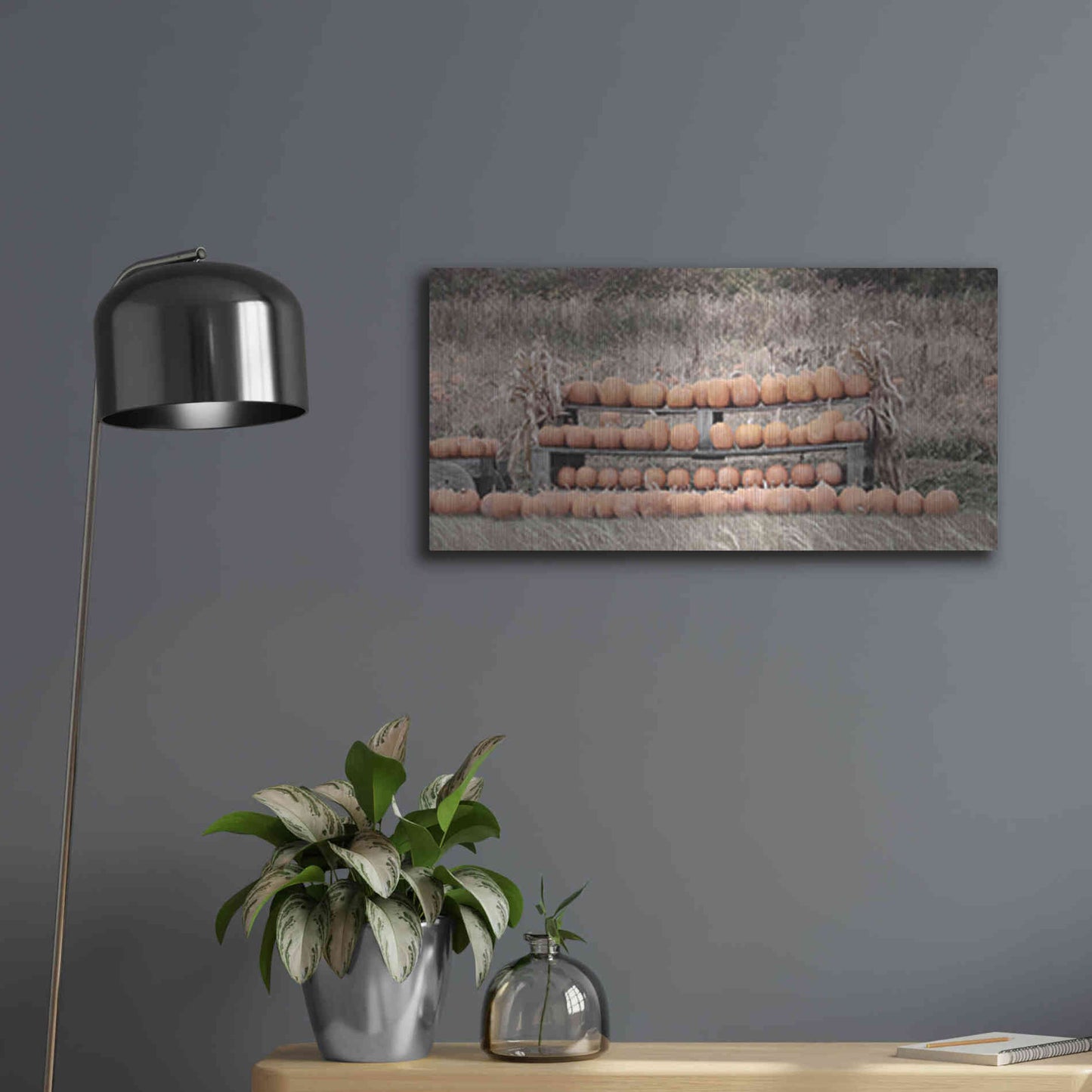Luxe Metal Art 'Pumpkin Picking' by Lori Deiter, Metal Wall Art,24x12